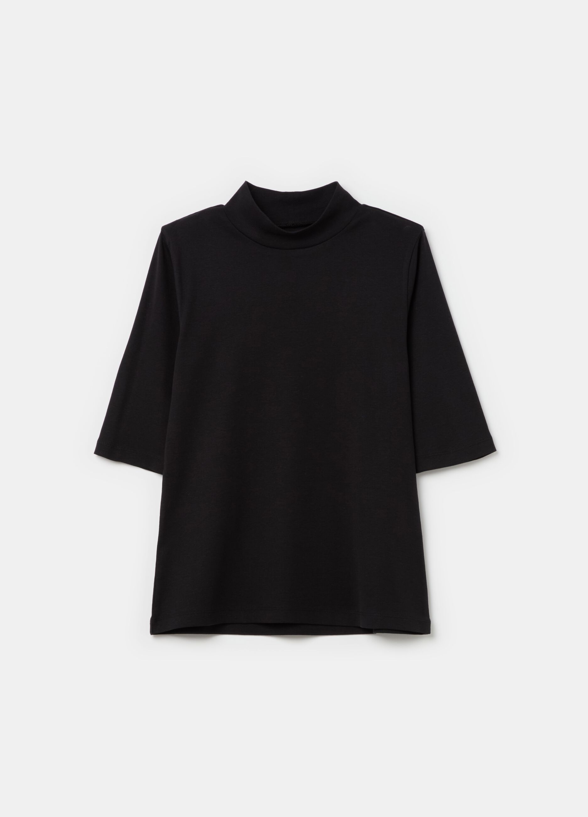 T-shirt with mock neck and elbow-length sleeves