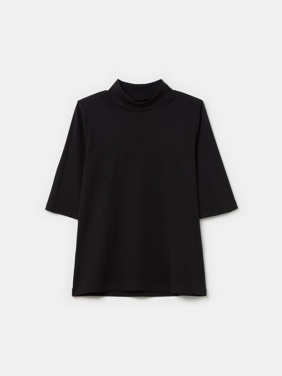 T-shirt with mock neck and elbow-length sleeves_4