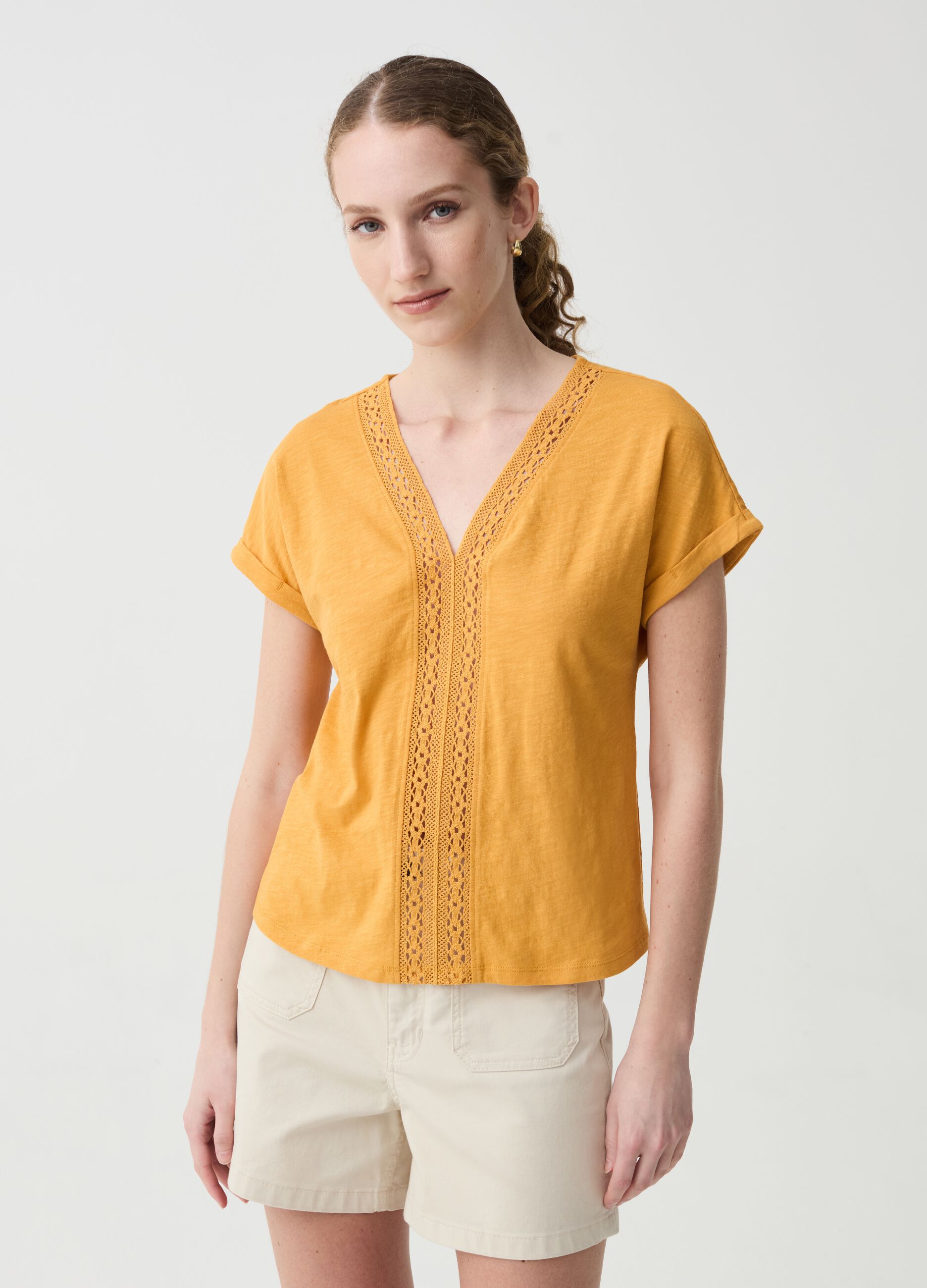 Ovs T-shirt in cotone con inserto crochet