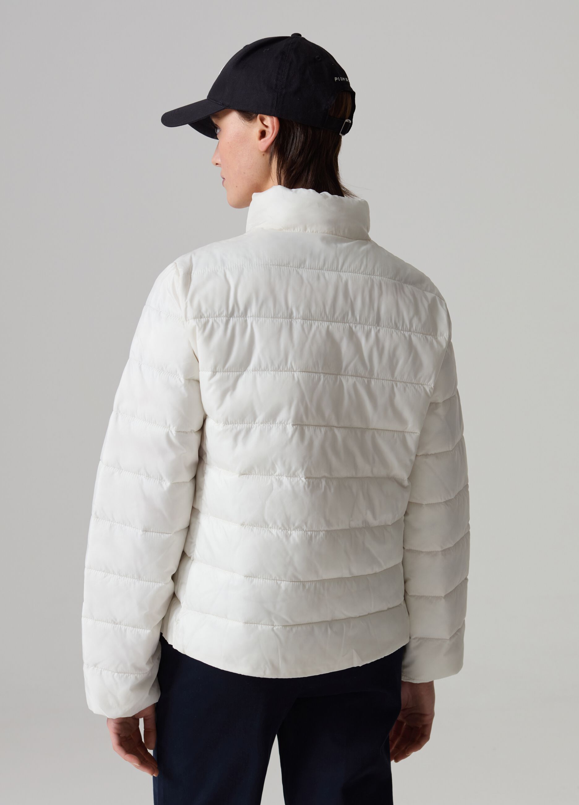 Ultralight quilted down jacket with high neck