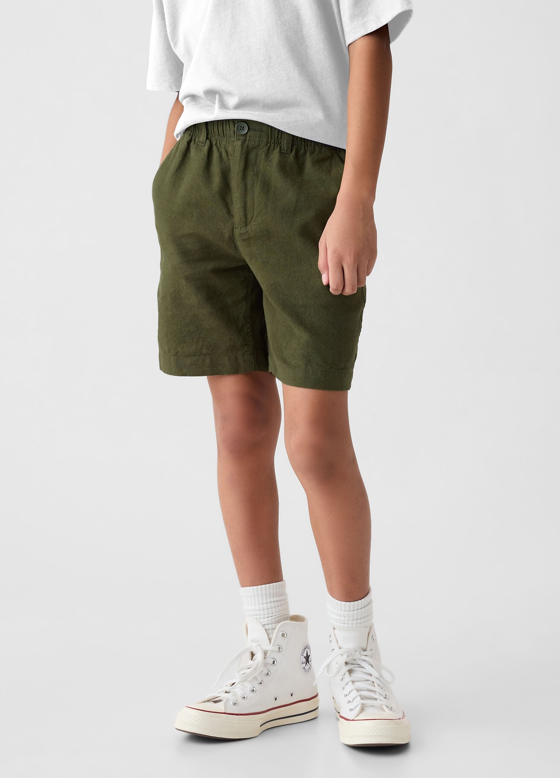 Linen and viscose Bermuda shorts with stretch waist