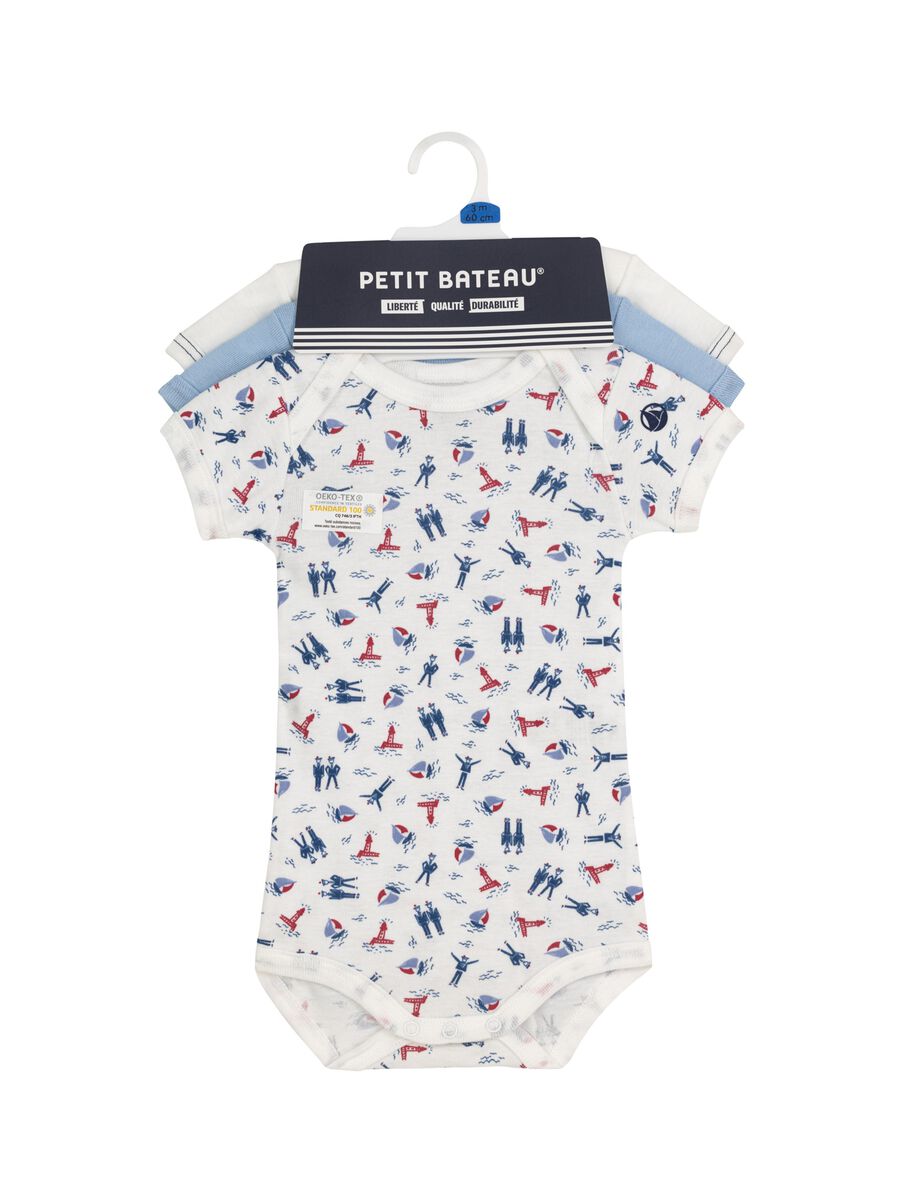 Three-pack bodysuits with sea symbols print_0