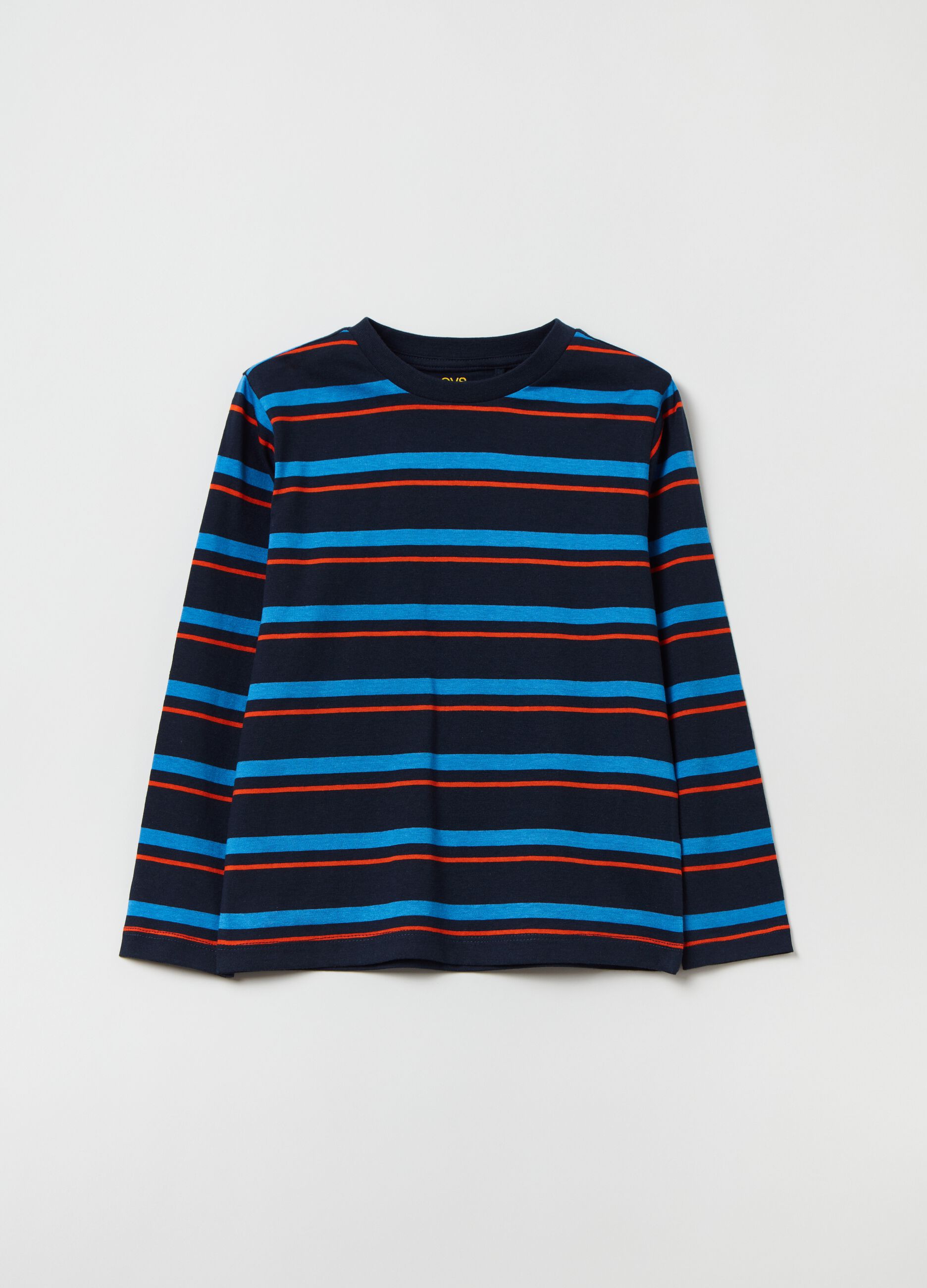 Striped cotton T-shirt with long sleeves