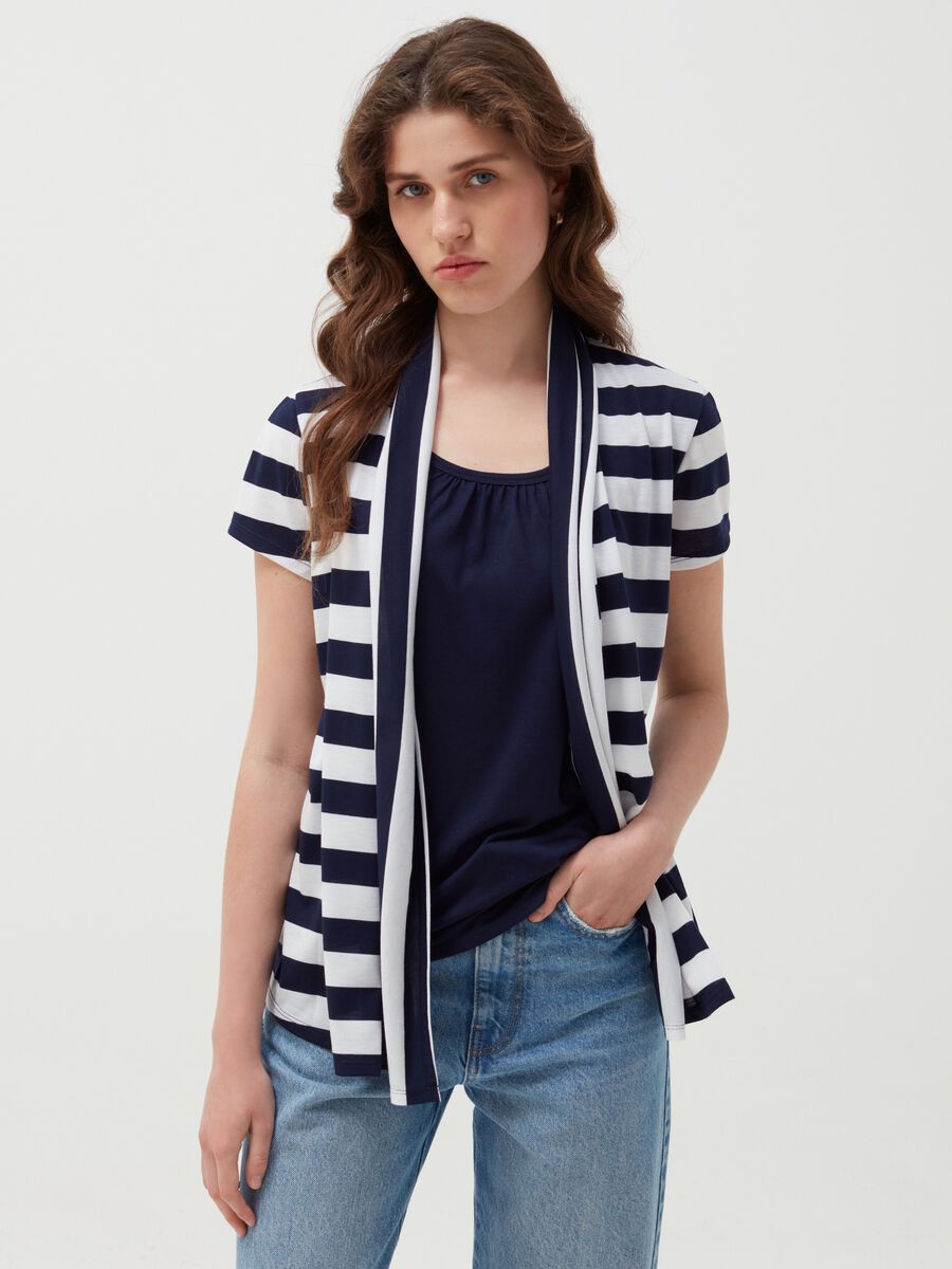 Striped open cardigan-style T-shirt_1