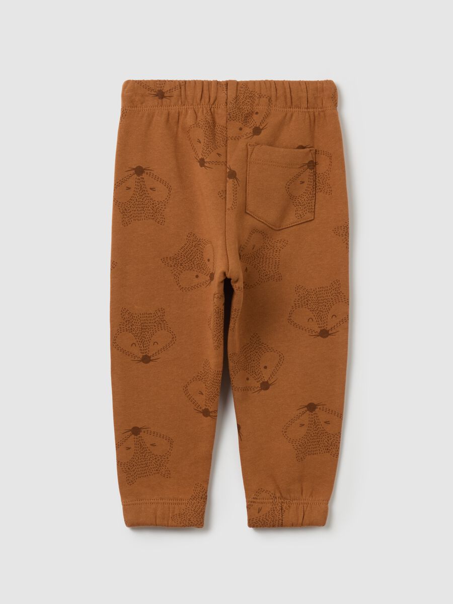 Fleece joggers with drawstring and foxes print_1