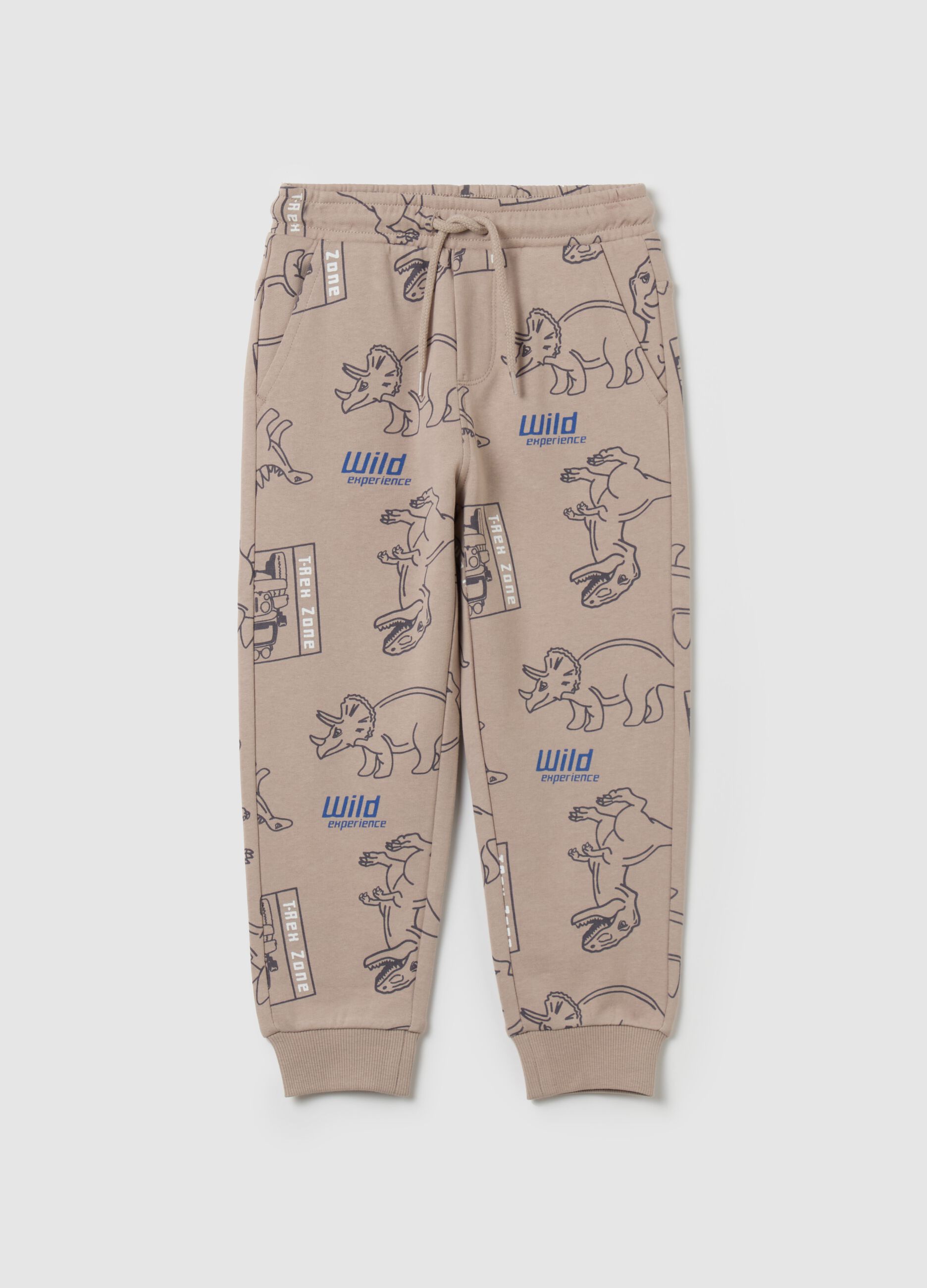 Joggers with drawstring and dinosaurs print