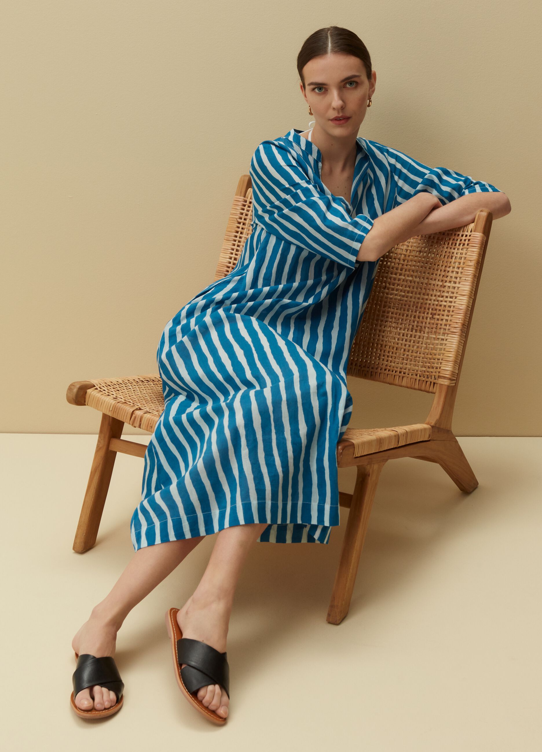 Long striped beach cover-up dress