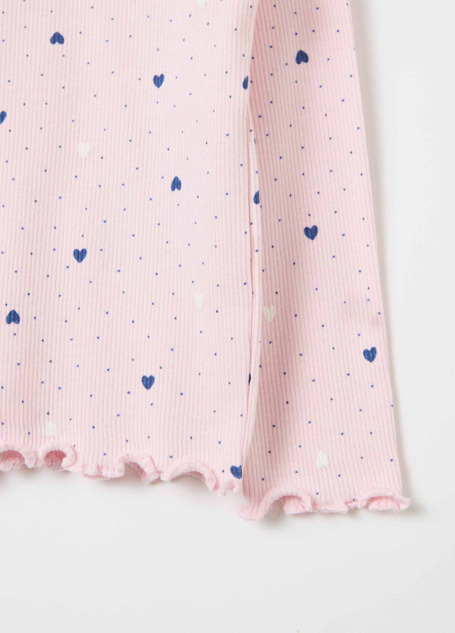 Ribbed T-shirt with small hearts print