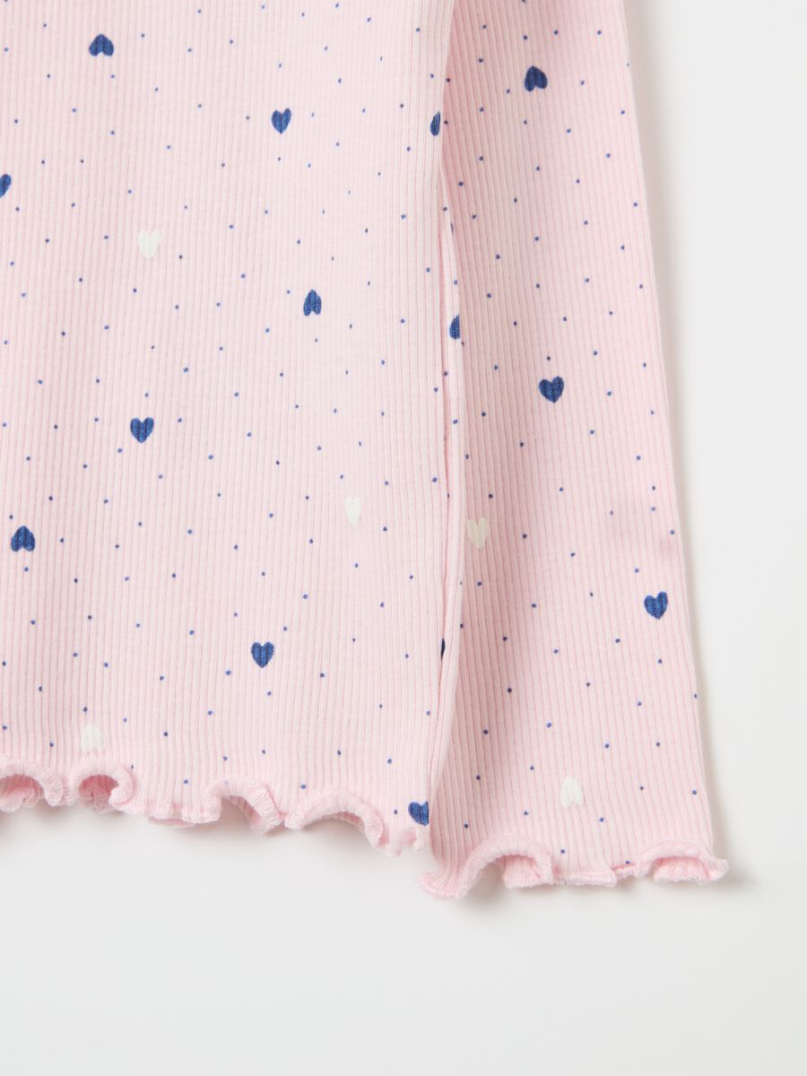 Ribbed T-shirt with small hearts print_2