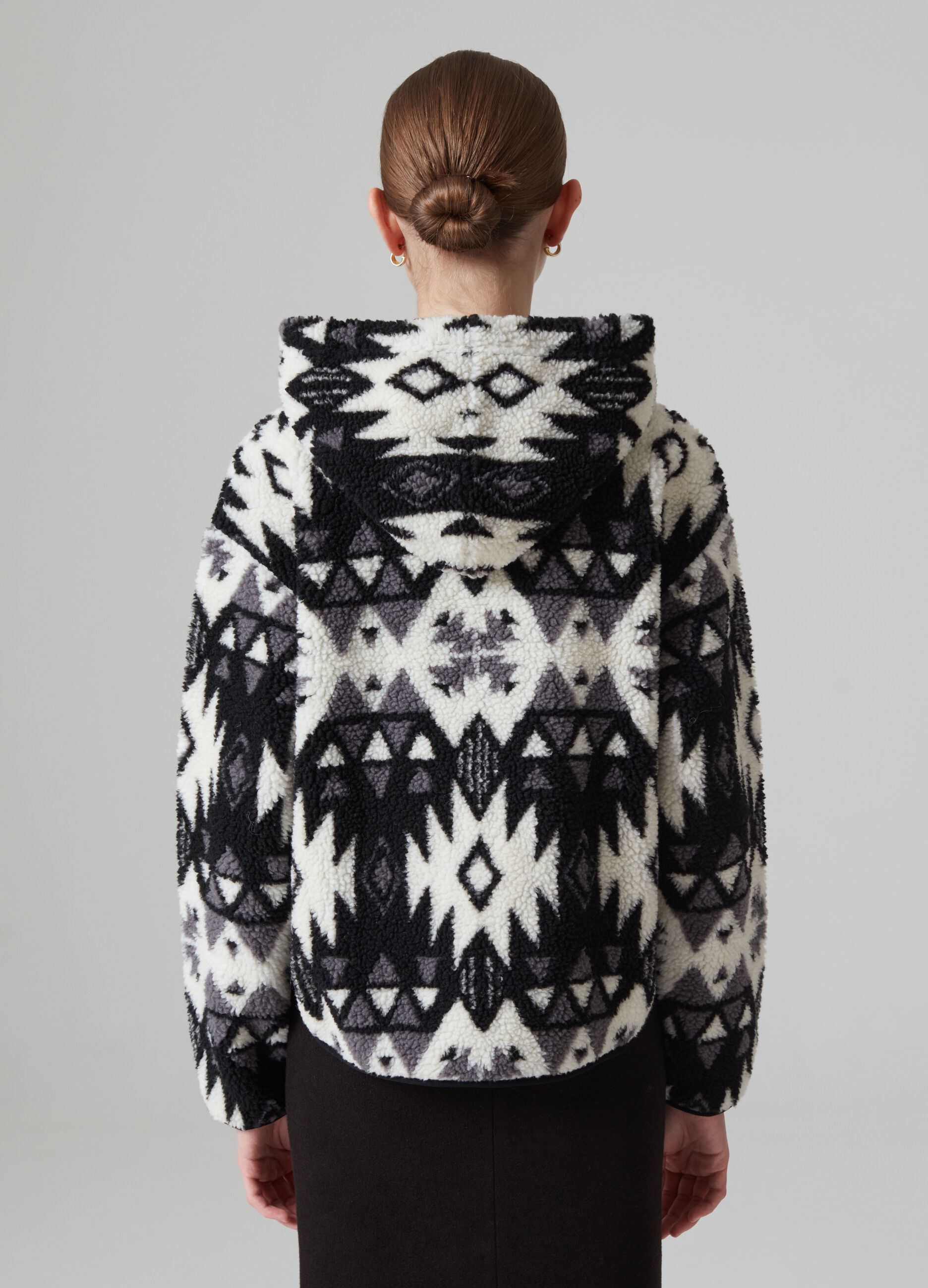 Sherpa full-zip sweatshirt with ikat pattern