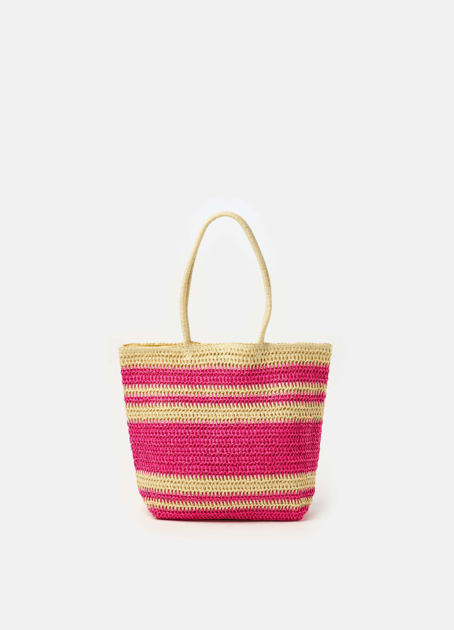 Raffia bag with striped pattern