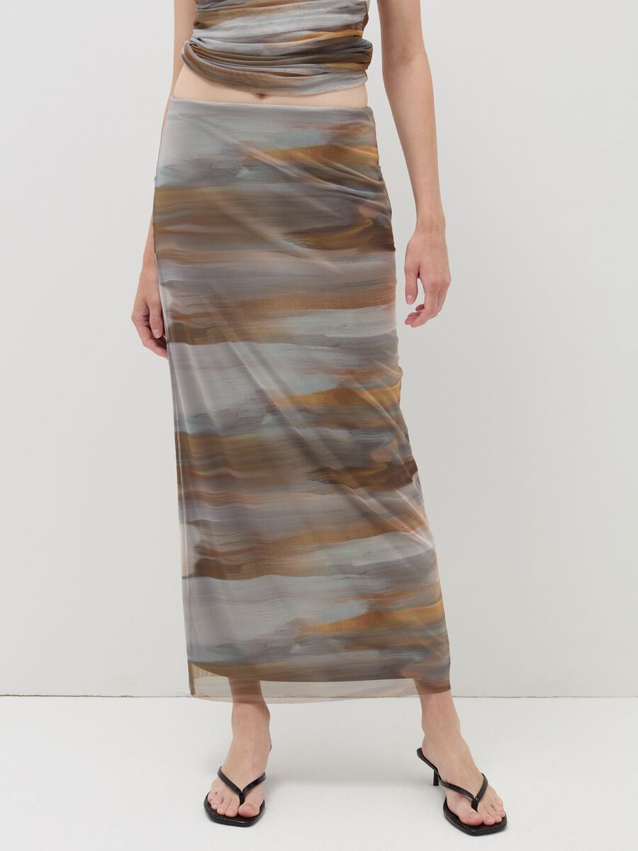 Long skirt with print in mesh_1