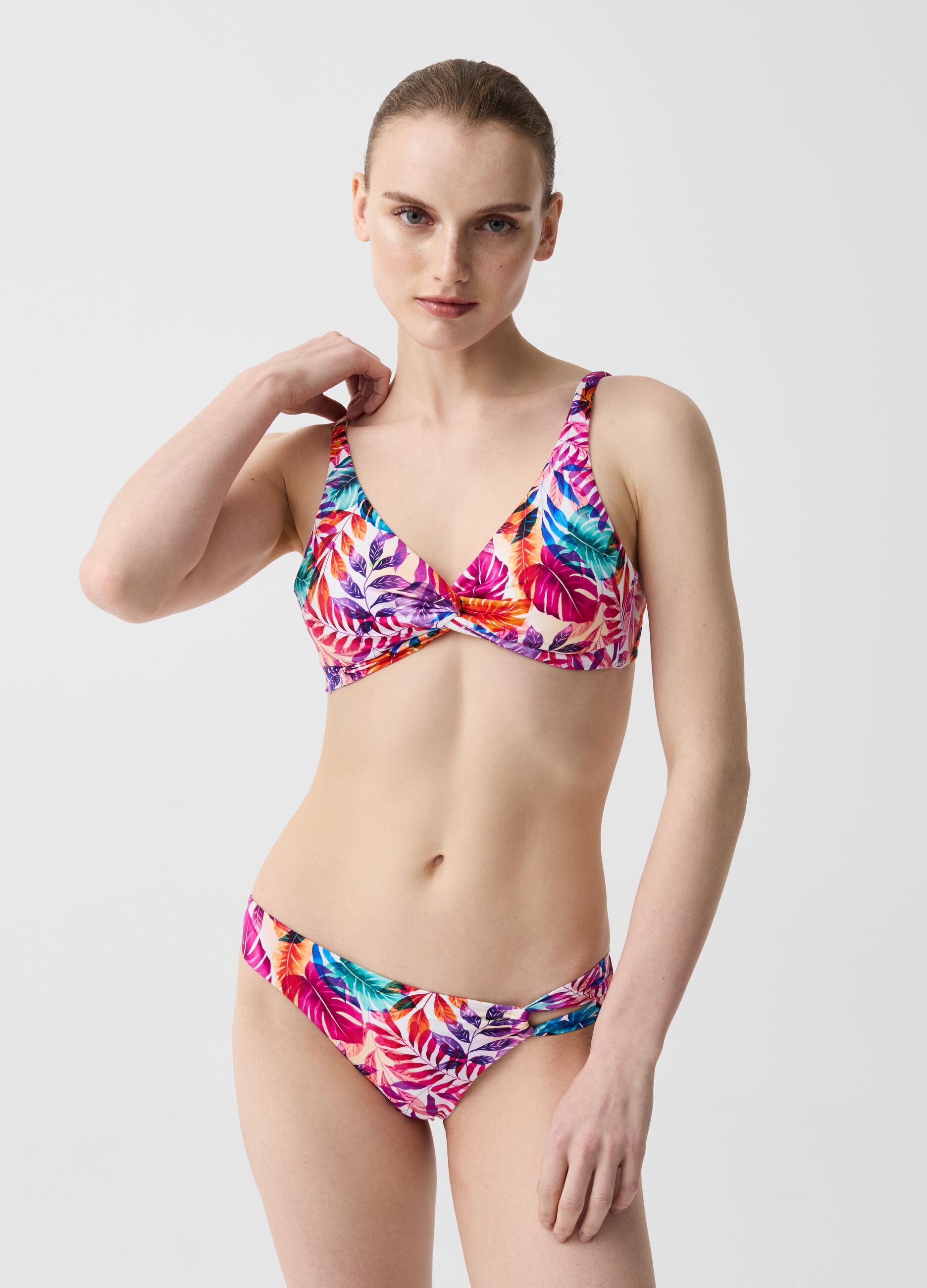 Ovs Slip bikini con fascette stampa foliage