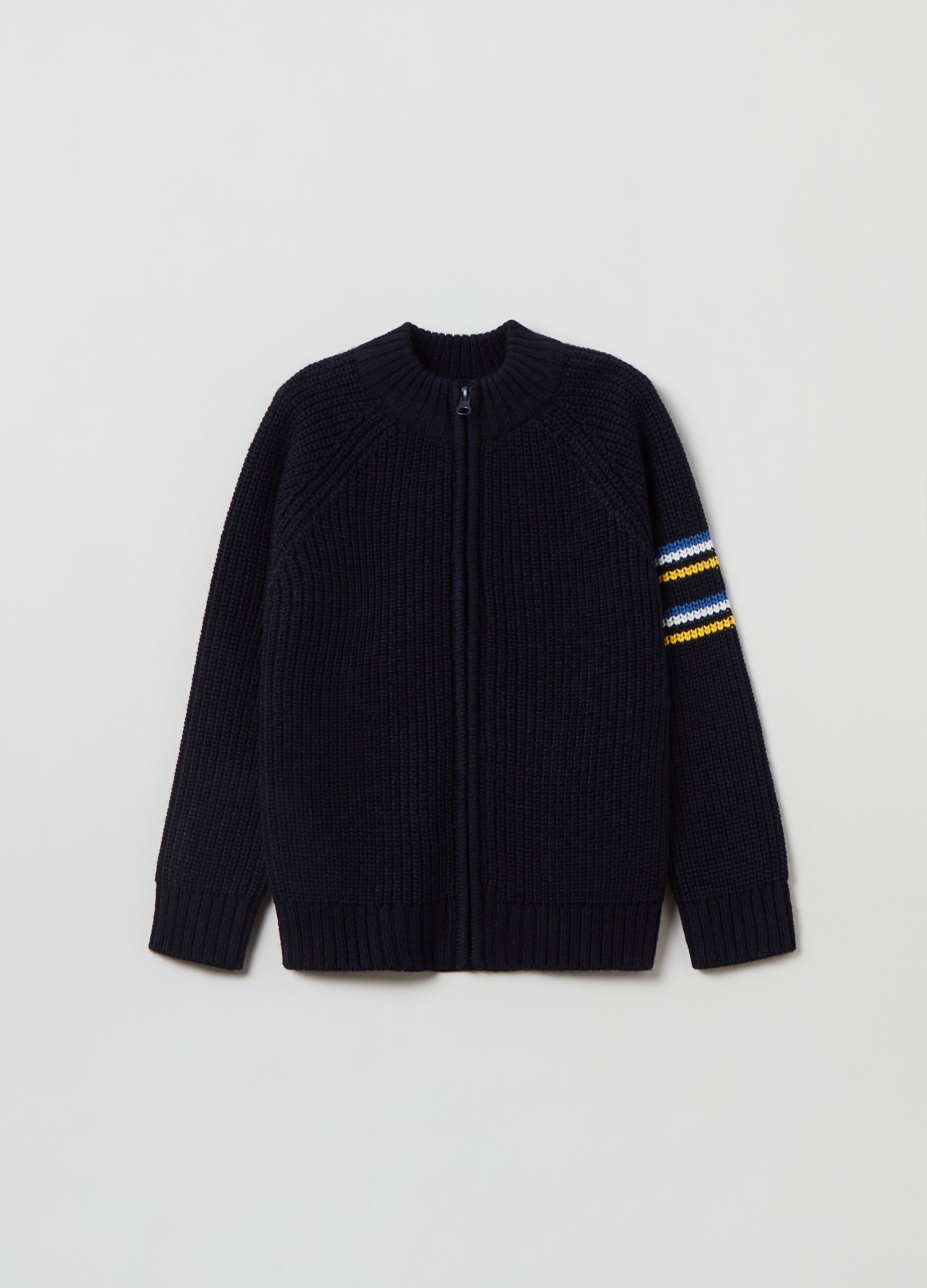 Ribbed knit full-zip sweater