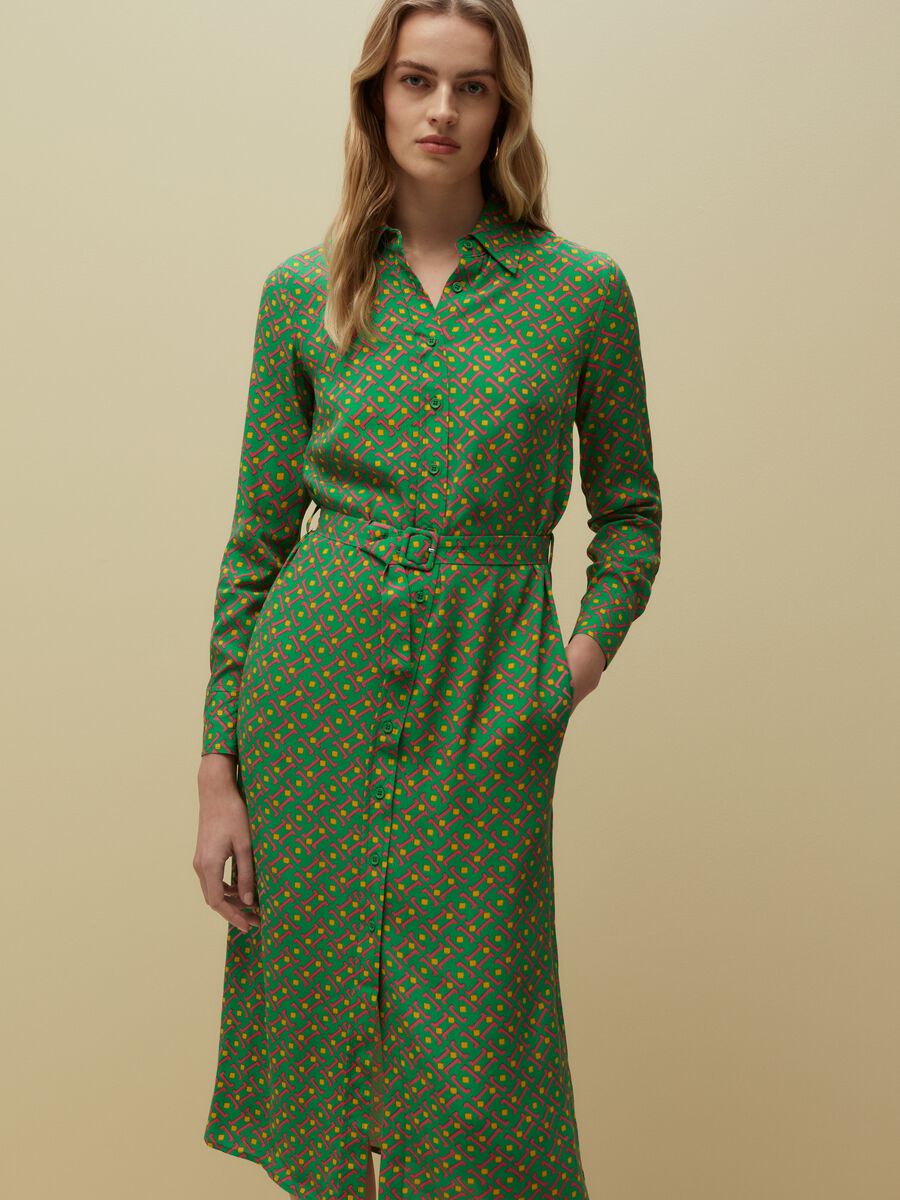 Printed shirt dress with belt_1