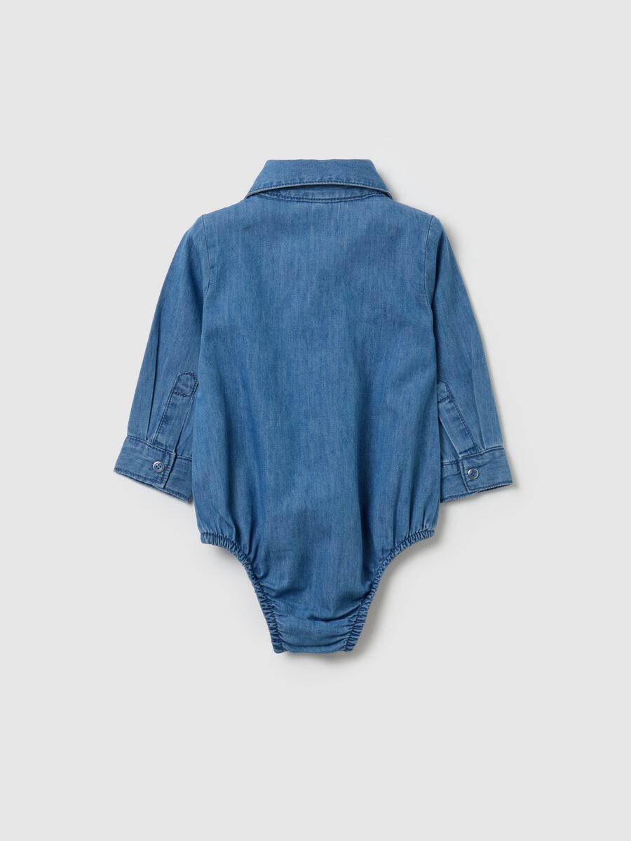 Bodysuit shirt in denim with raccoon embroidery_1