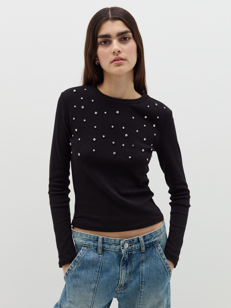 T-shirt a maniche lunghe con strass_1