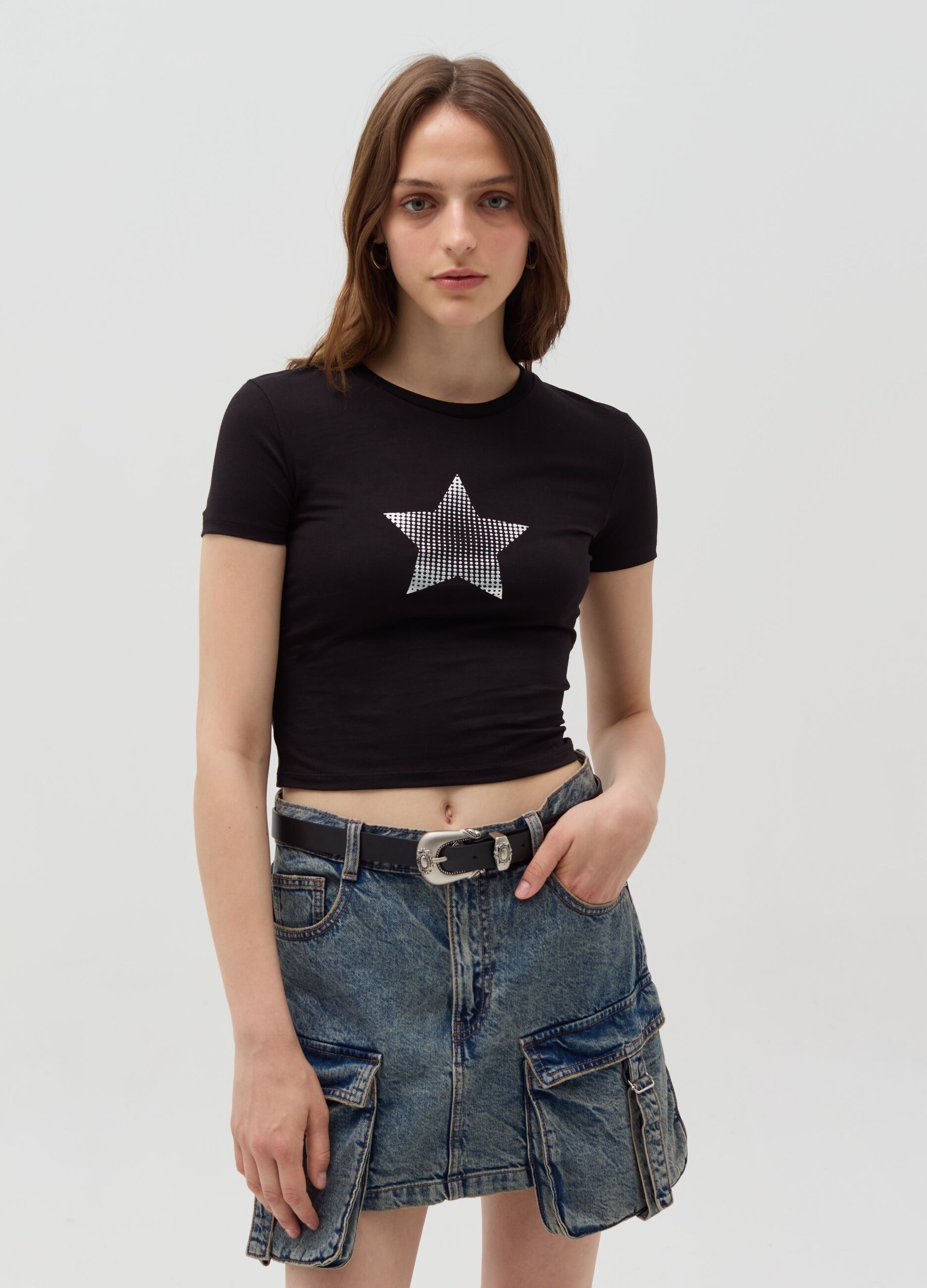 Ovs T-shirt crop con stampa