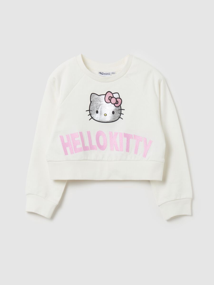 Felpa cropped fit con stampa Hello Kitty_0