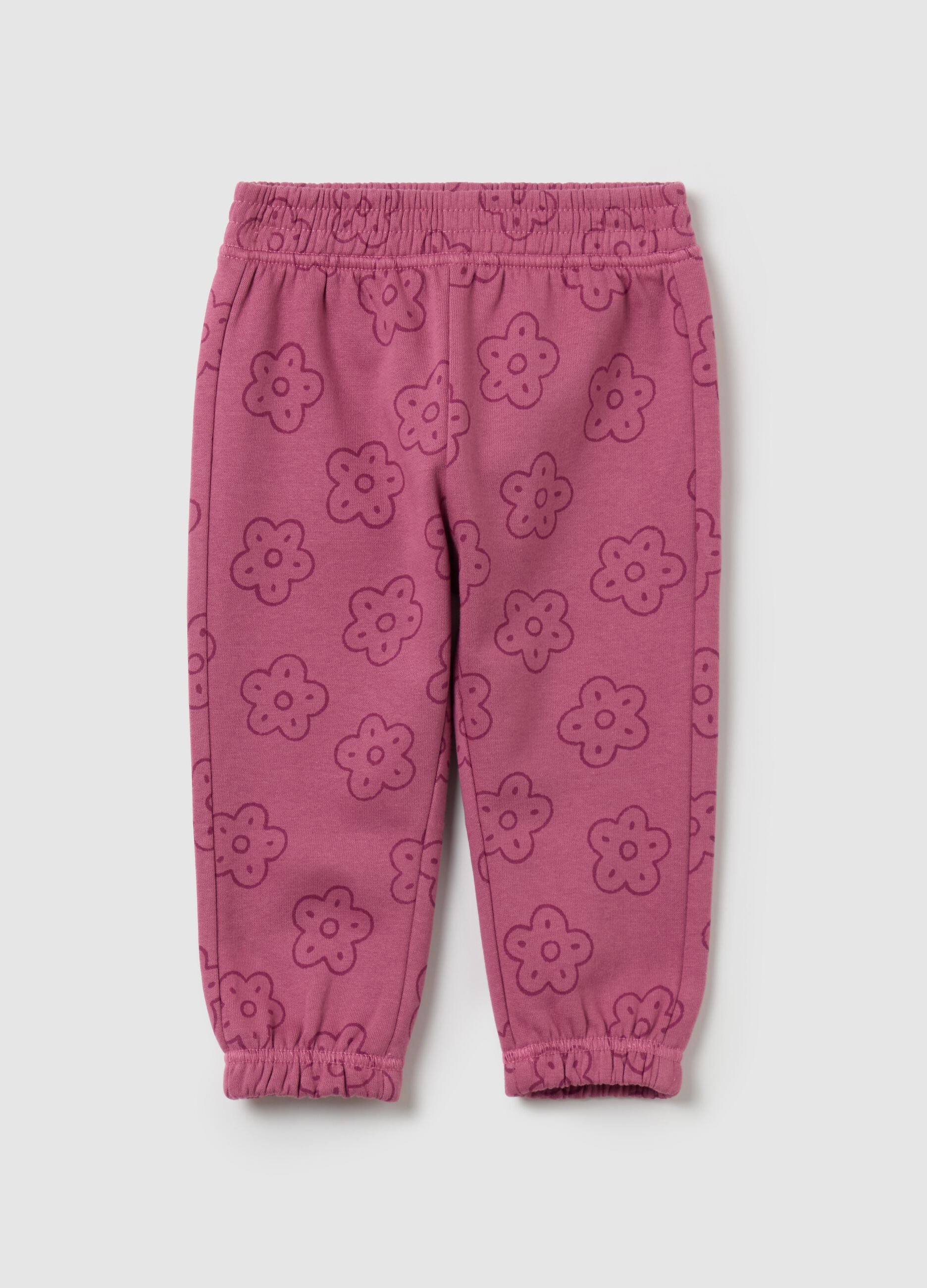 Fleece joggers with flowers print