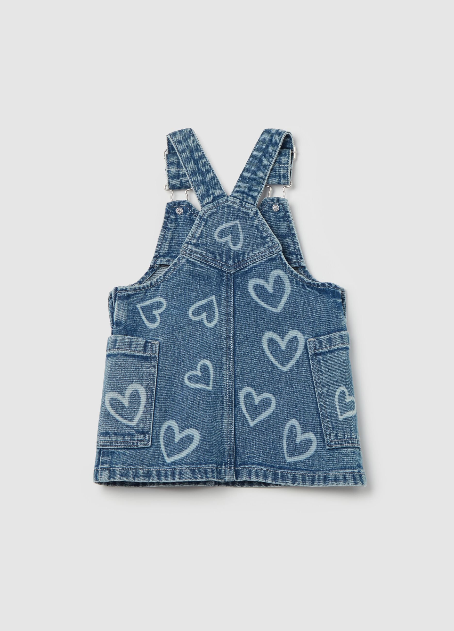 Denim pinafore with hearts print