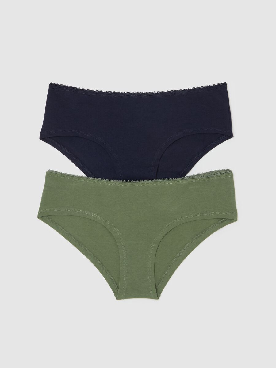 Two-pack knicker shorts in stretch organic cotton with lace_0