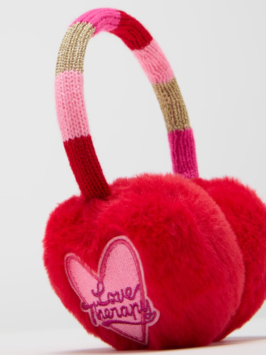 Faux fur ear muffs with patch_1