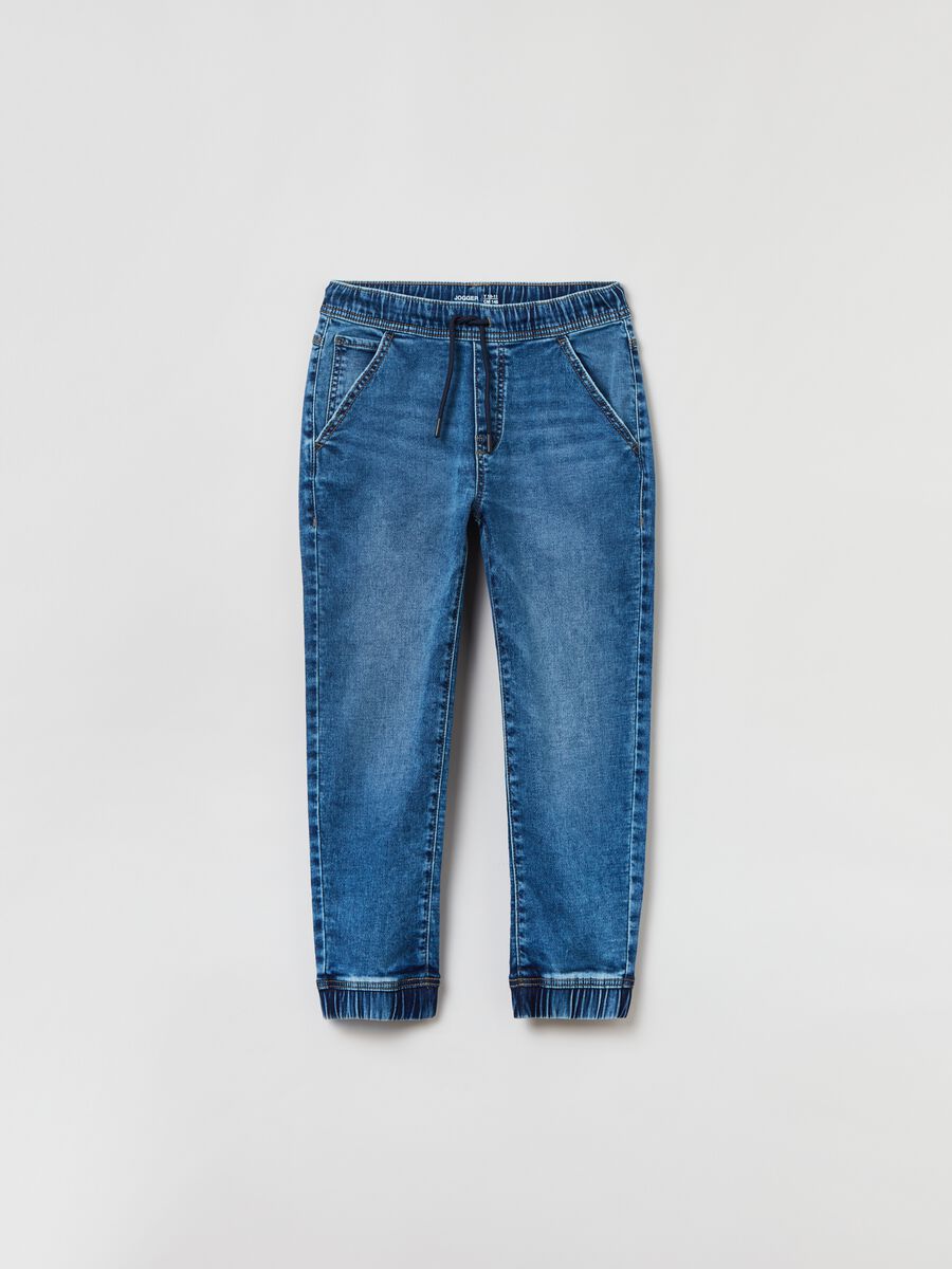 Denim joggers with drawstring and pockets_0