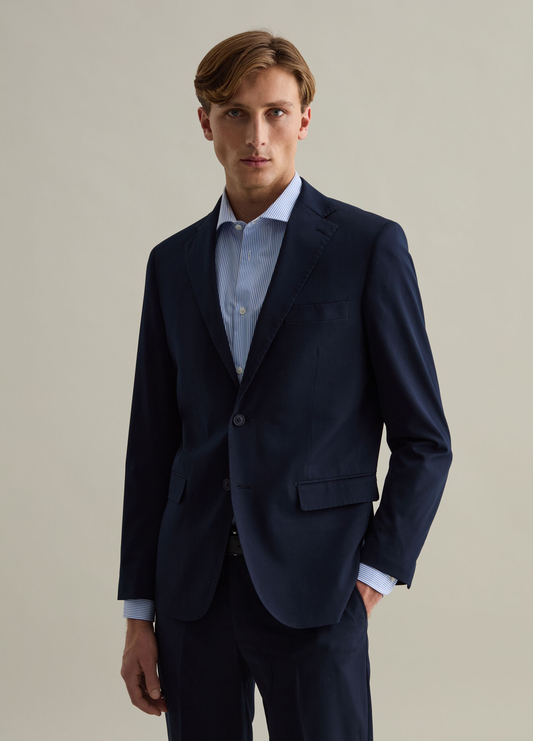 Blazer slim fit monopetto in twill stretch