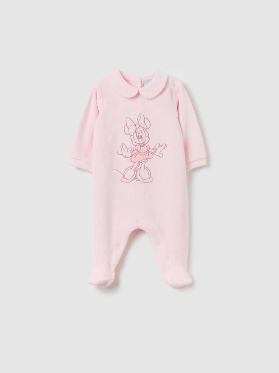 Velour onesie with feet and Minnie Mouse print_0