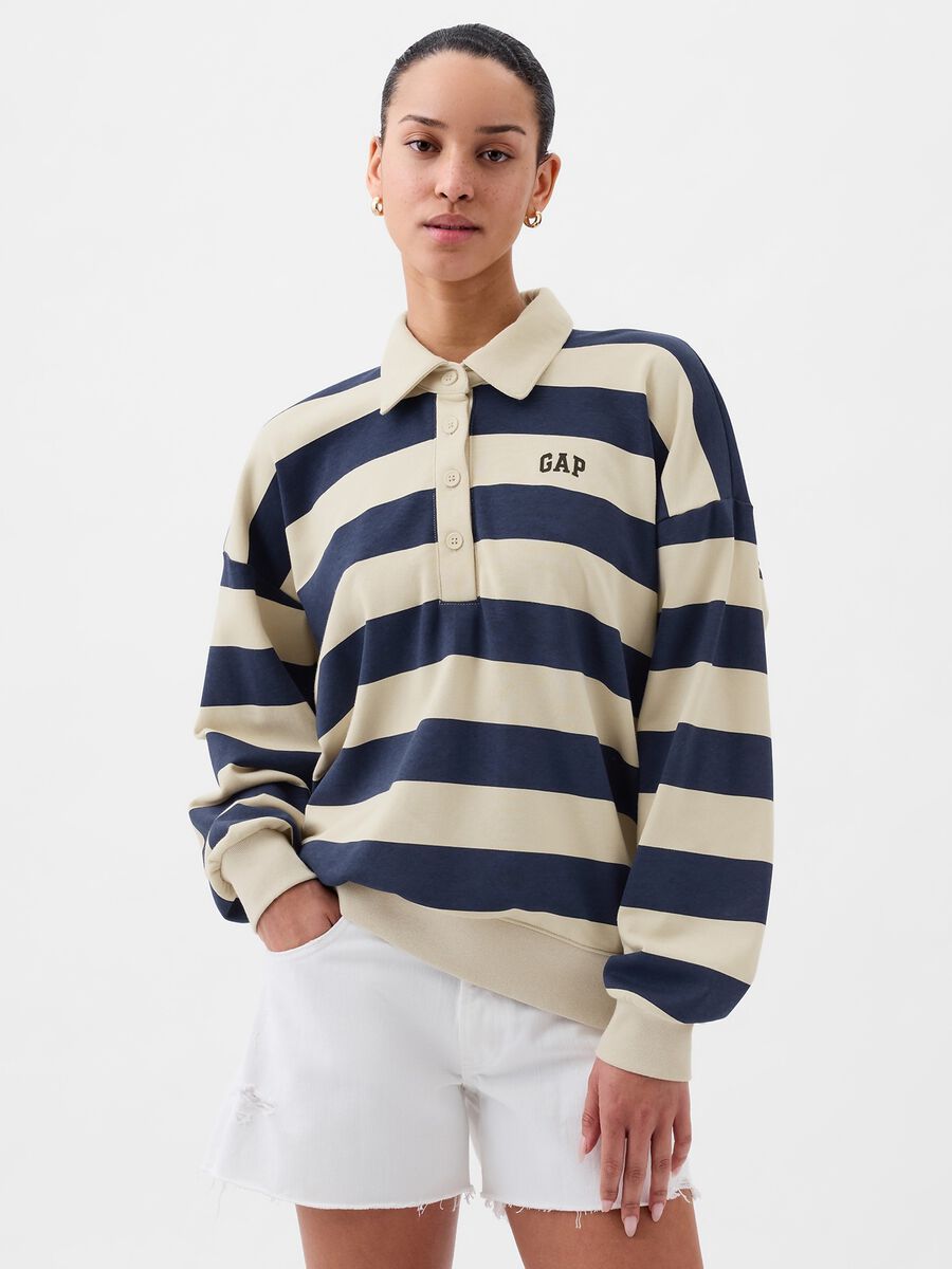 Striped oversized sweatshirt with polo neck_0