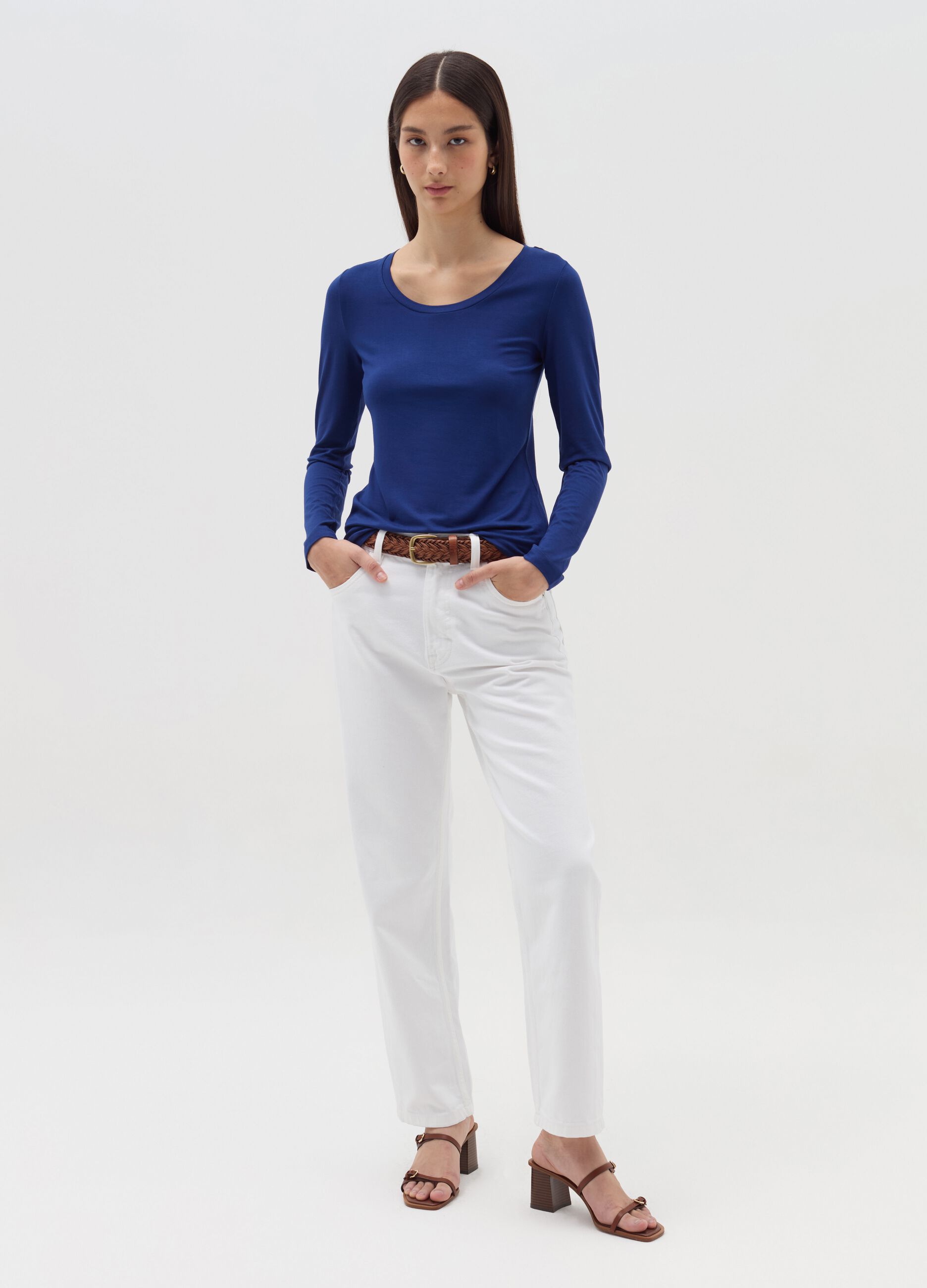 Long-sleeved T-shirt in stretch viscose