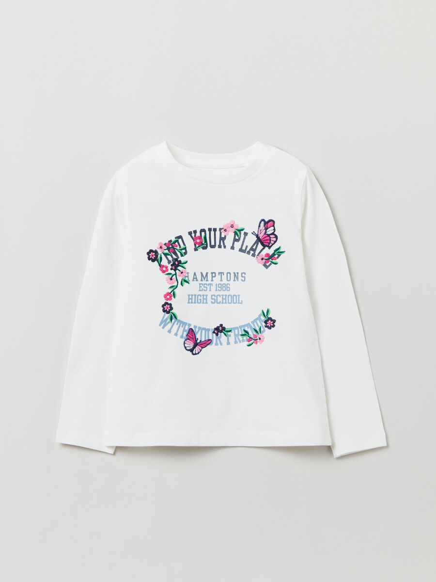 Long-sleeved T-shirt with print and embroidered design_0