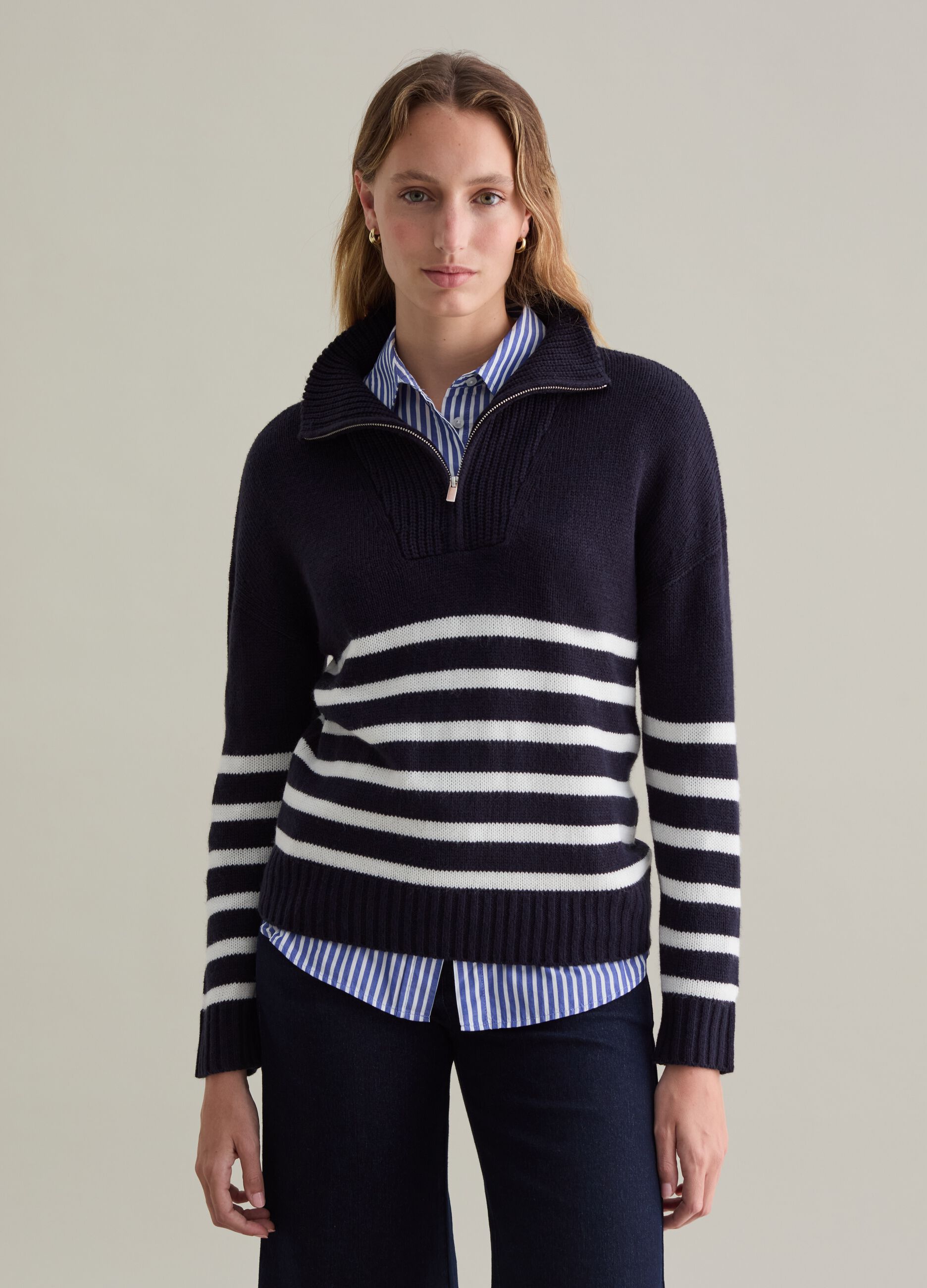 Striped half-zip pullover