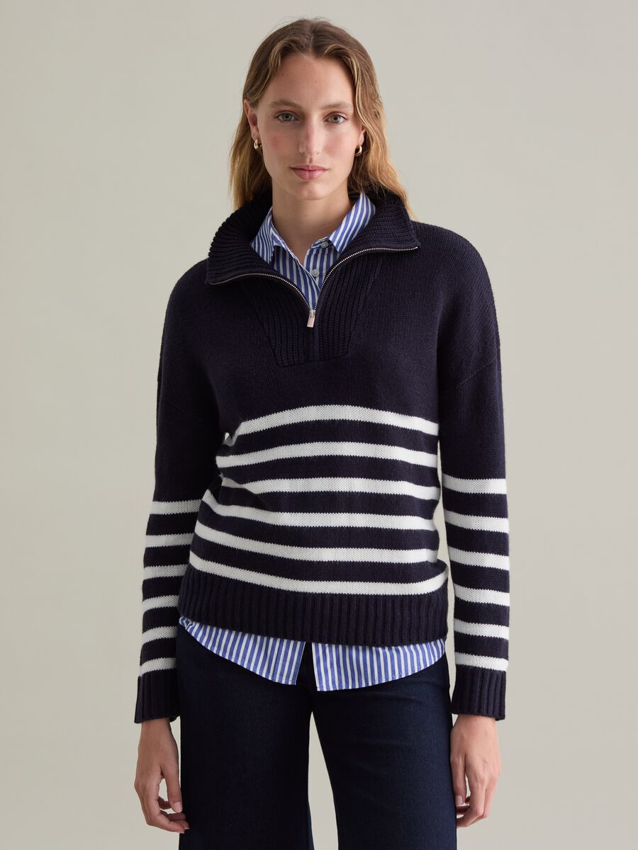 Pullover a righe half-zip_1