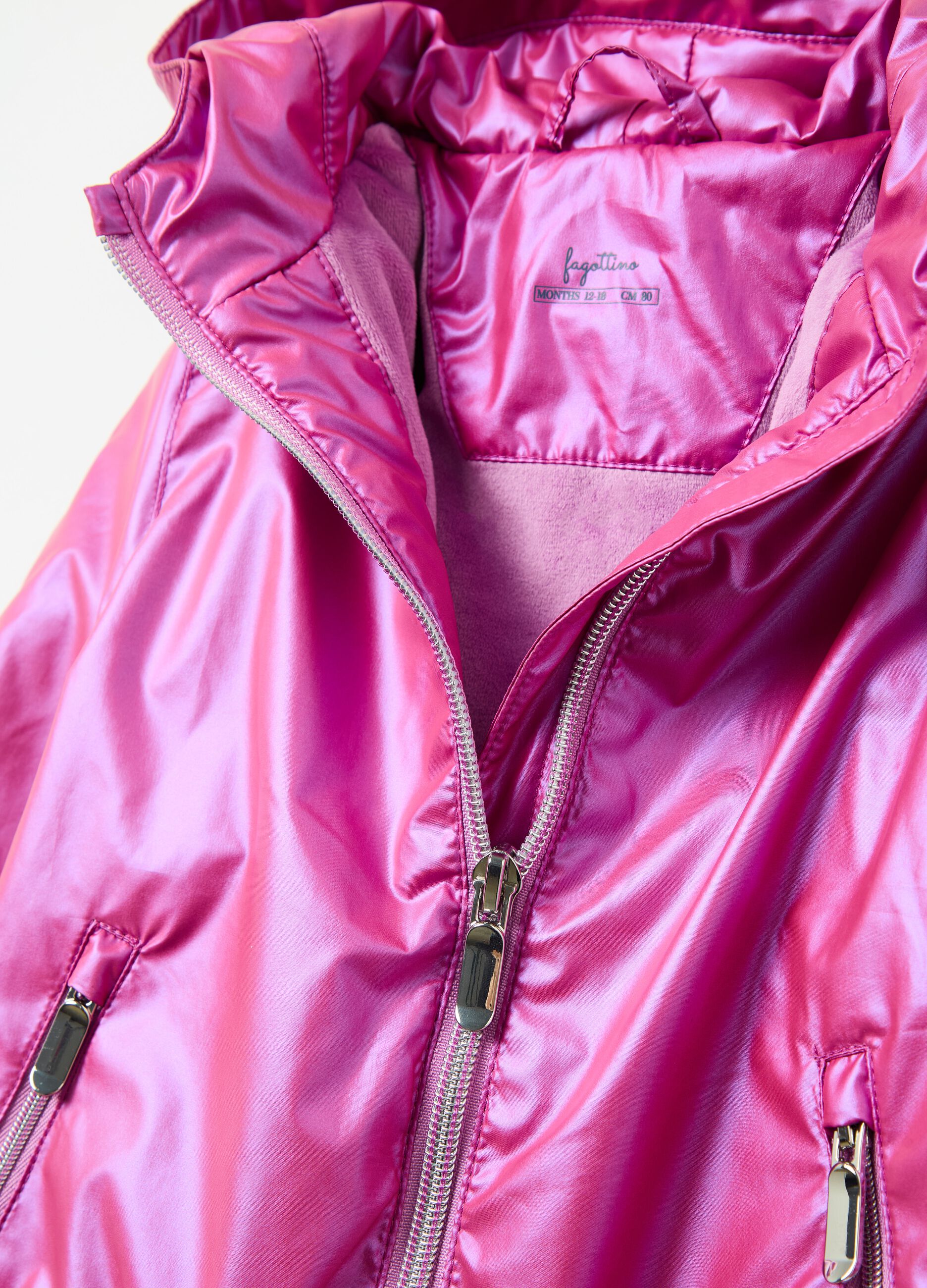 Shiny waterproof jacket with hood