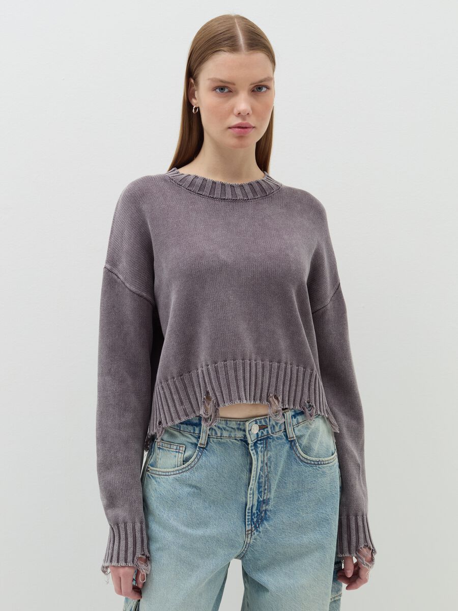 Vintage-effect oversized pullover with abrasions_0