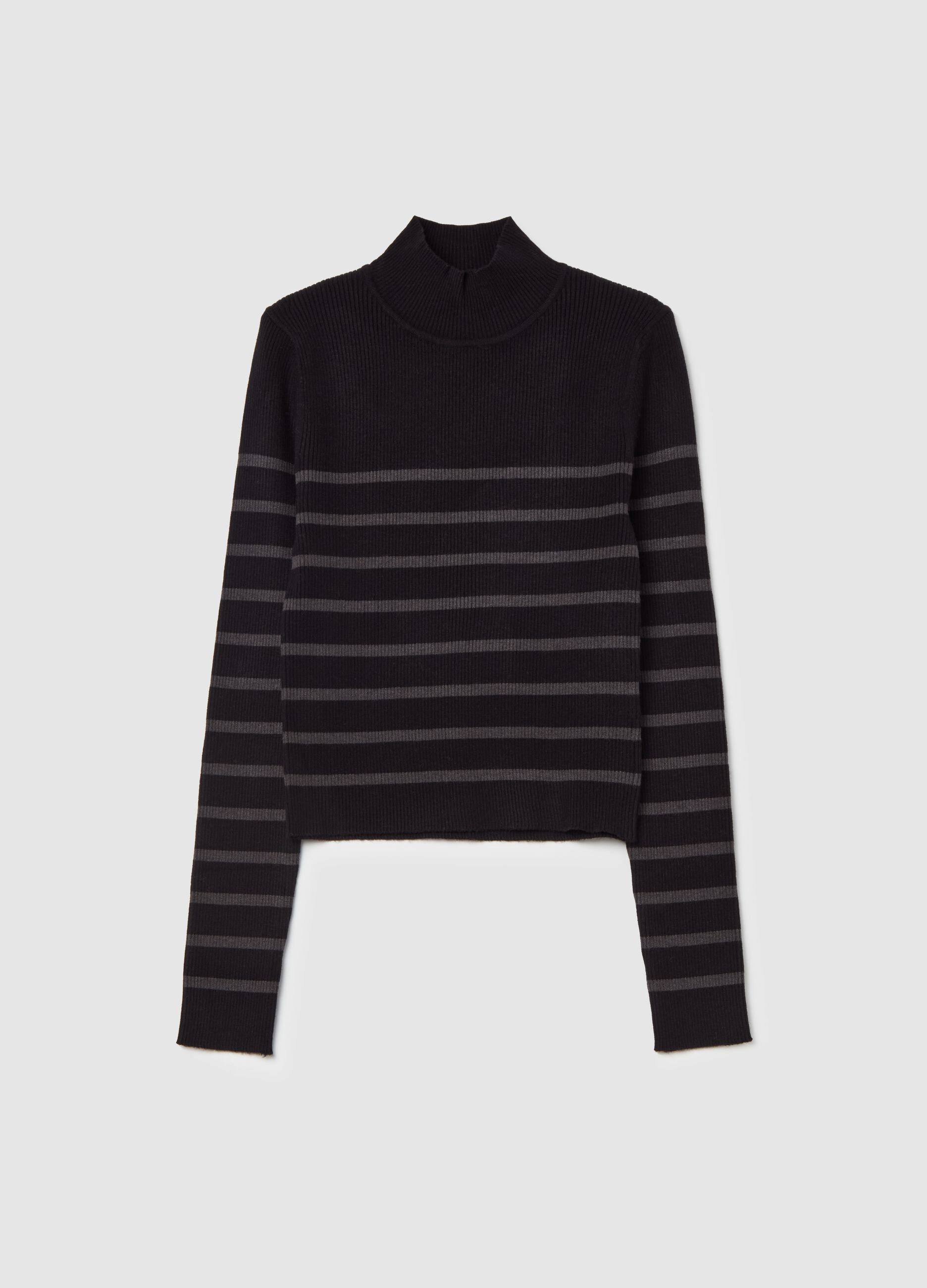 Pullover with striped mock neck