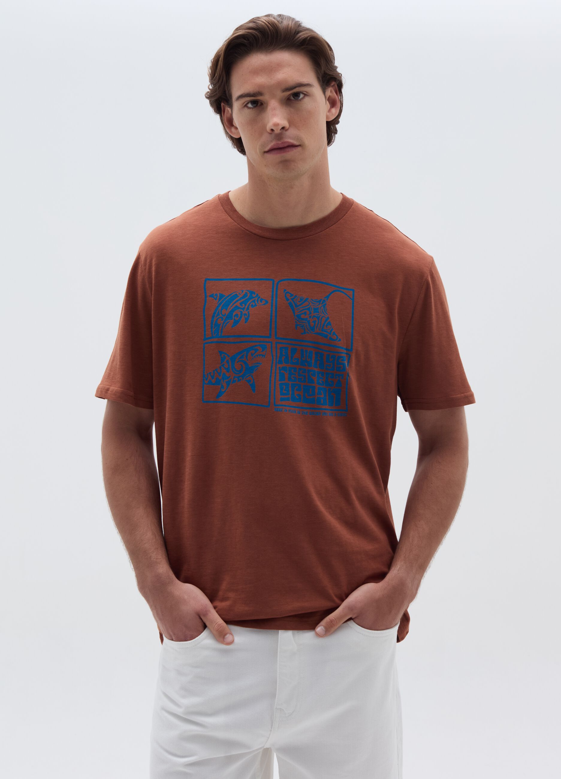 Cotton T-shirt with sea animals print