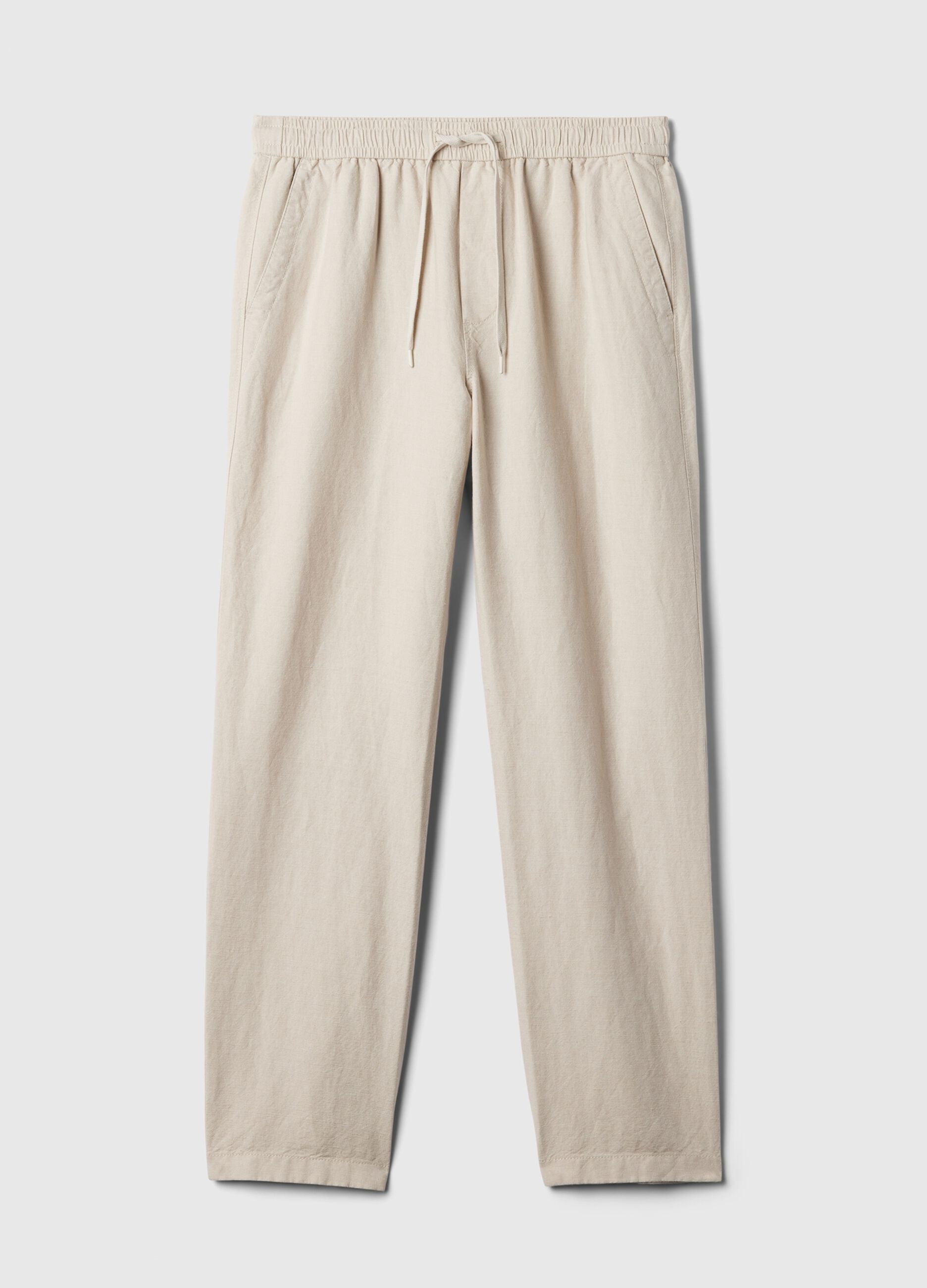 Pull-on trousers in linen and cotton