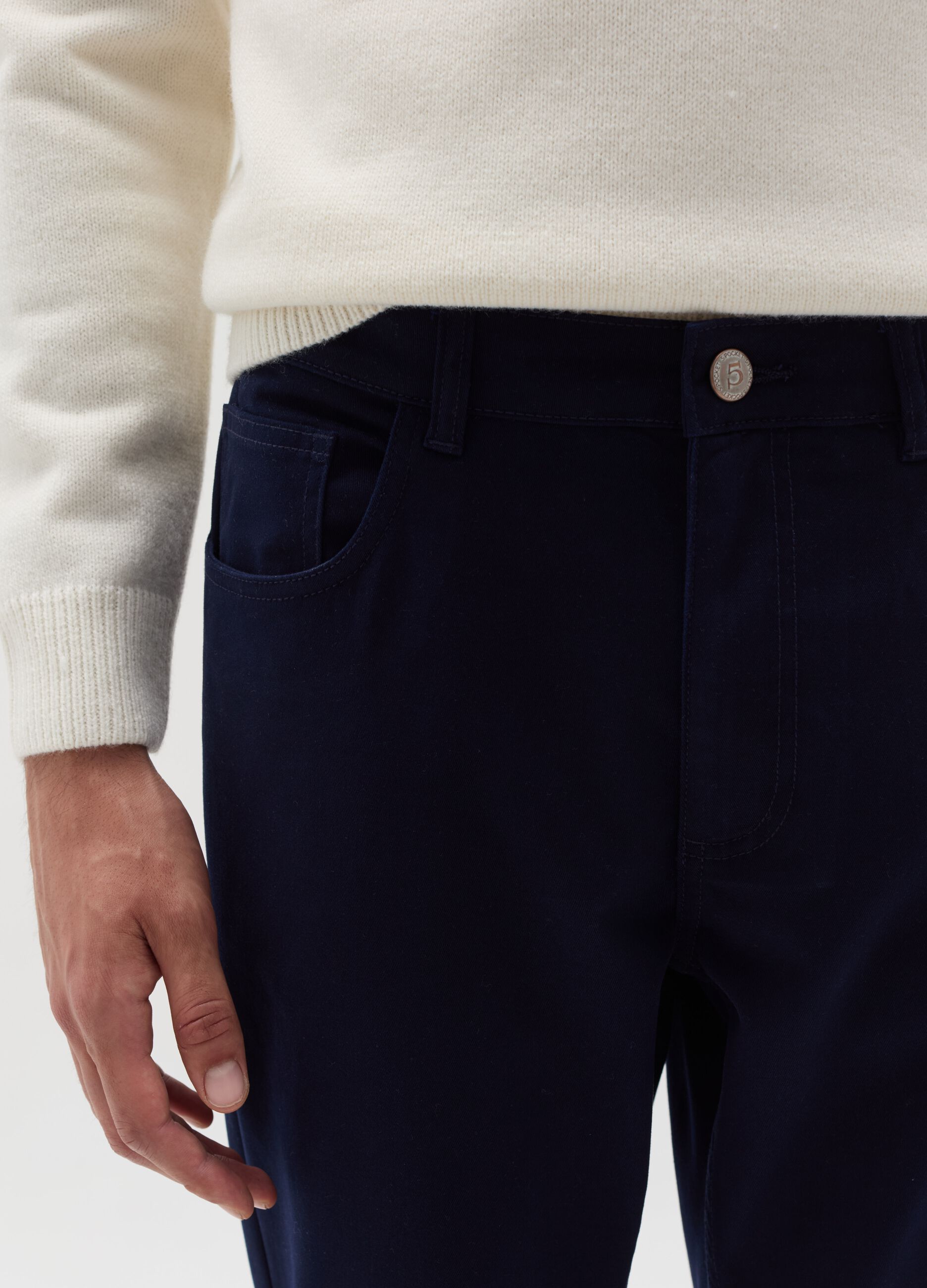 Slim-fit twill trousers with five pockets