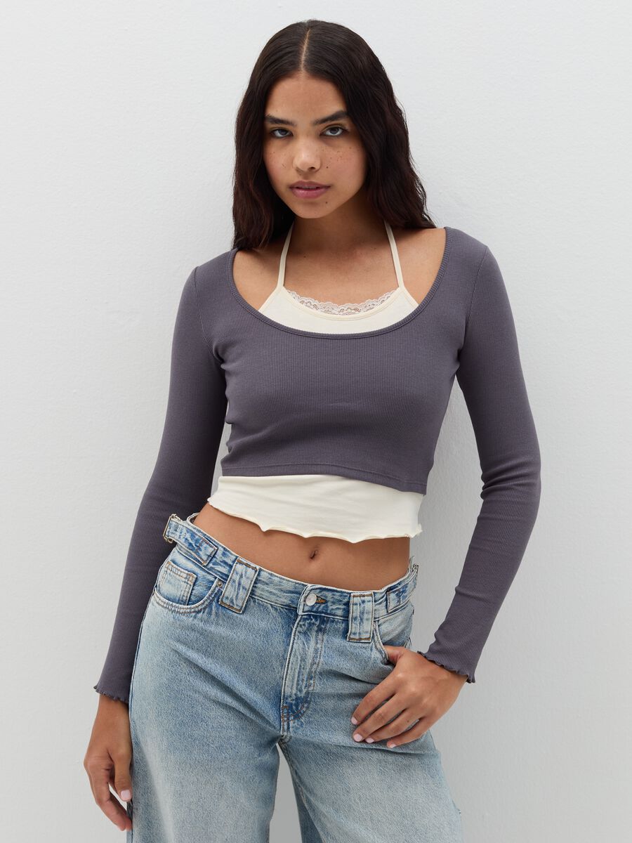 T-shirt crop con canotta interna_1