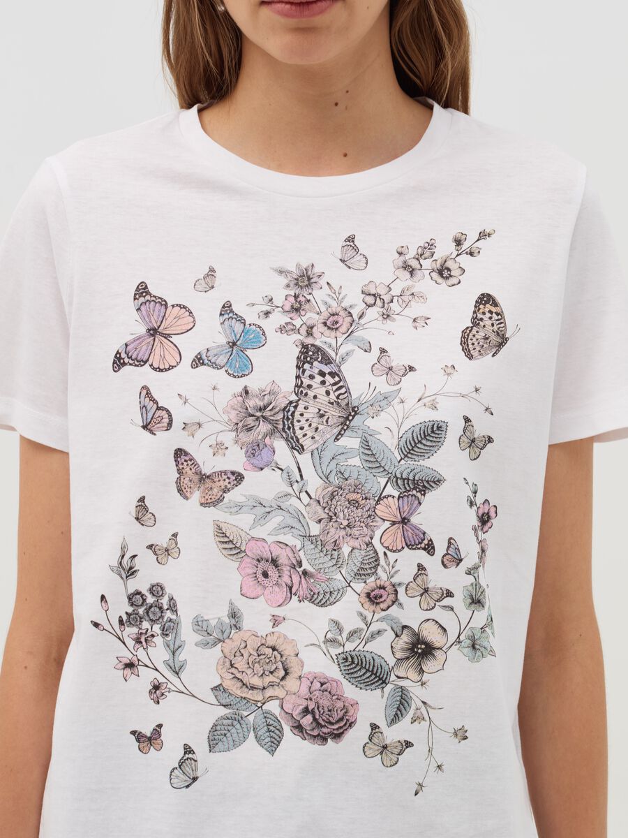 T-shirt with butterflies and flowers print_3