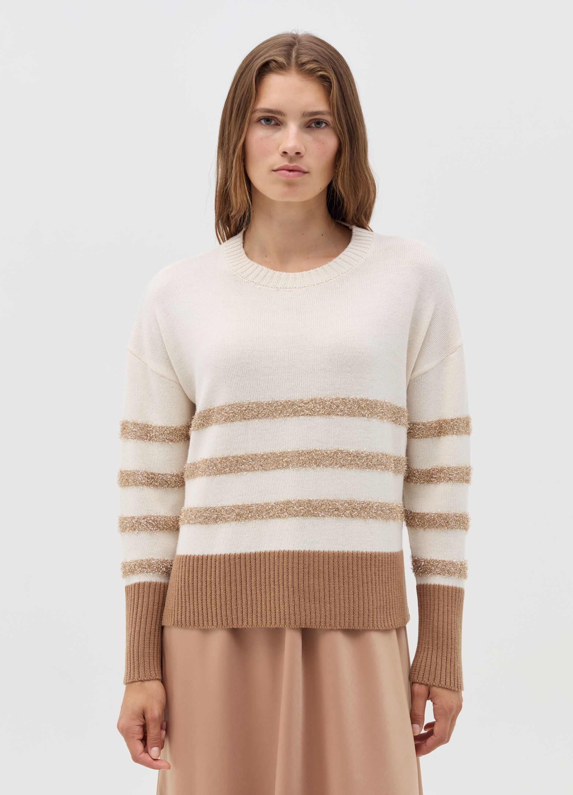 Striped maternity pullover with lurex