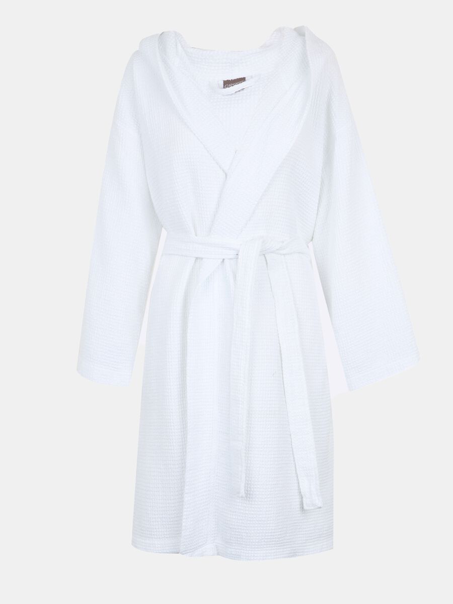 Waffle bathrobe in viscose blend cotton_0