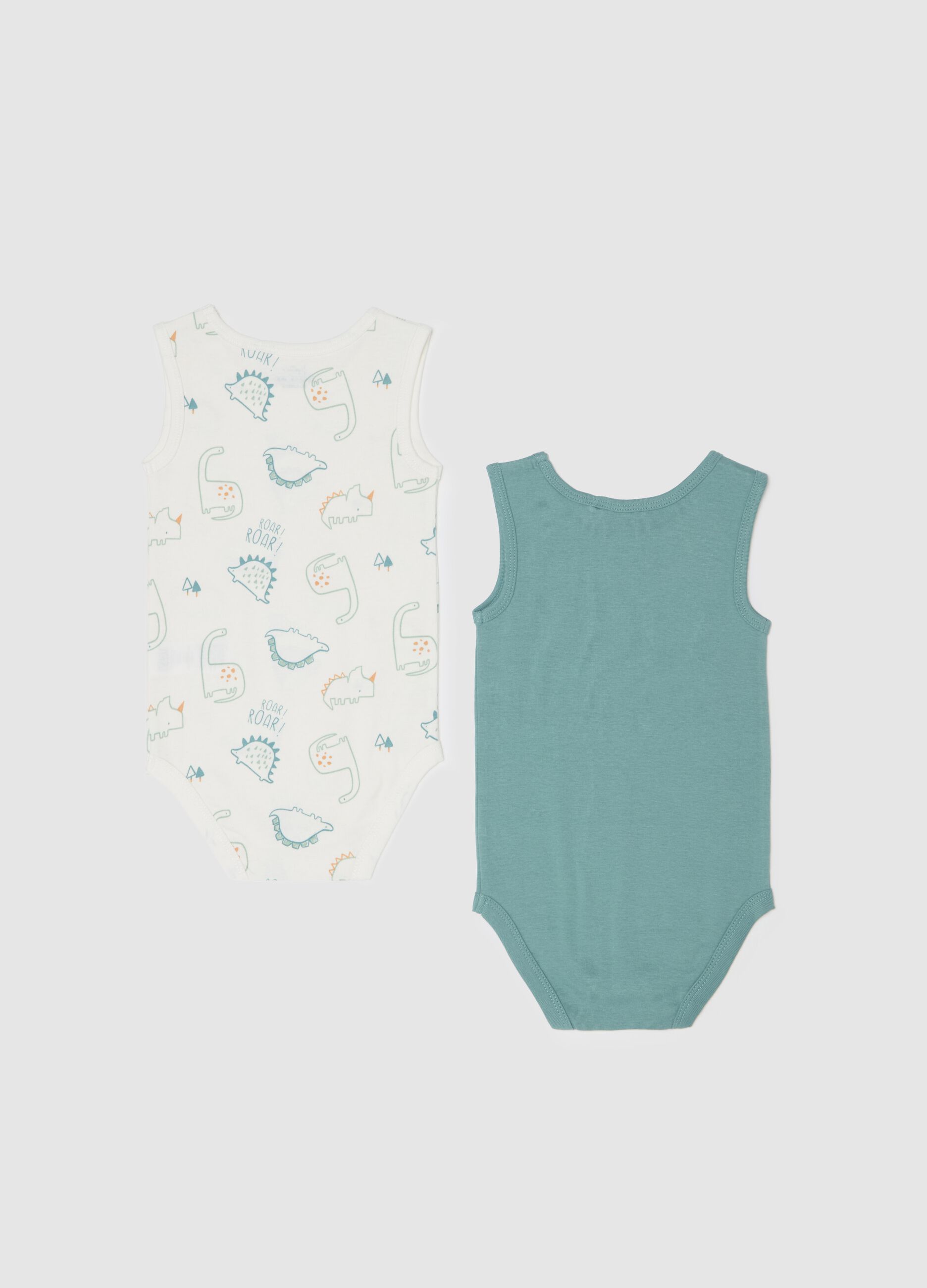 Two-pack organic cotton bodysuits with dinosaurs print