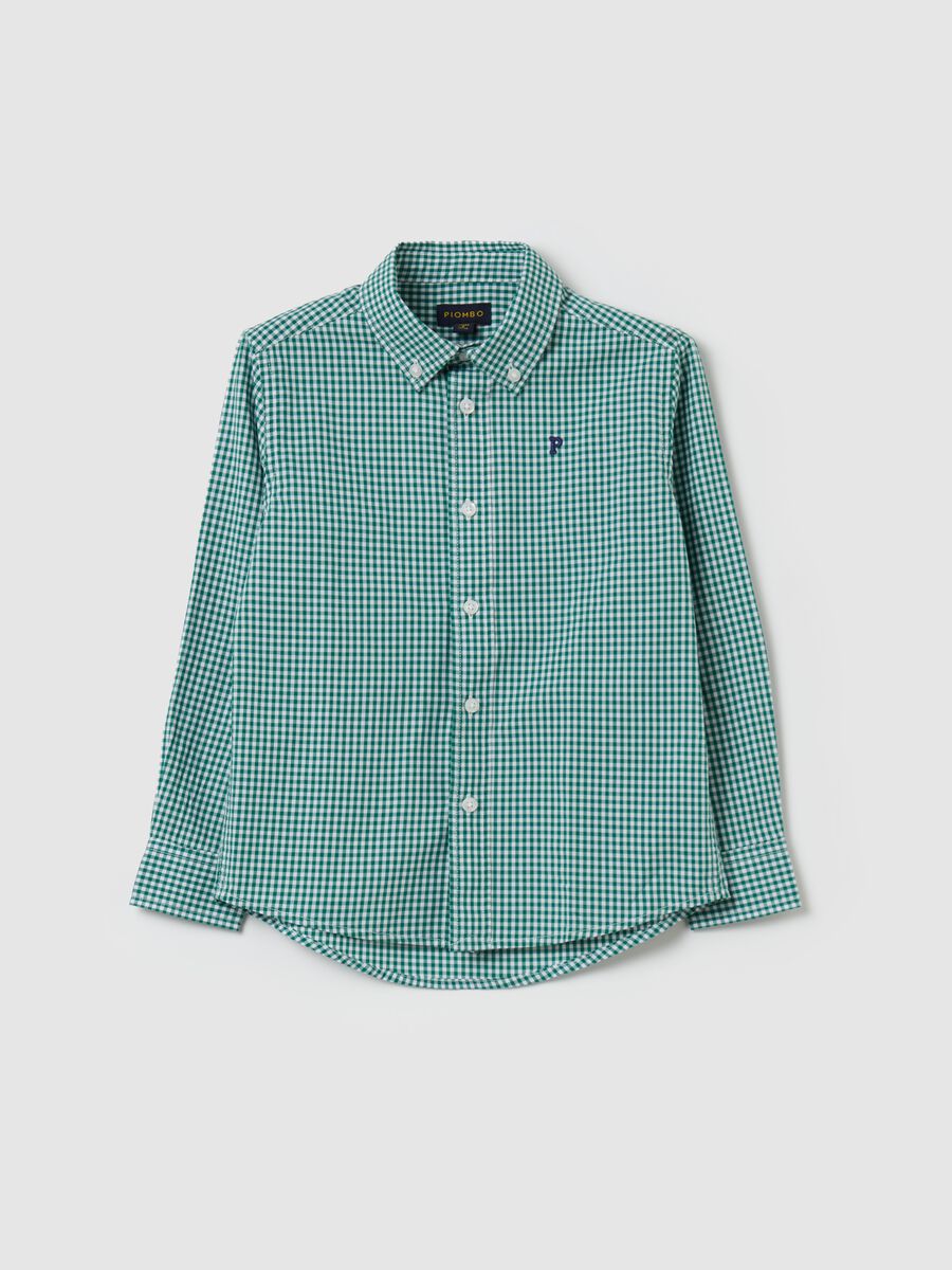 Camicia button-down vichy con ricamo logo_0