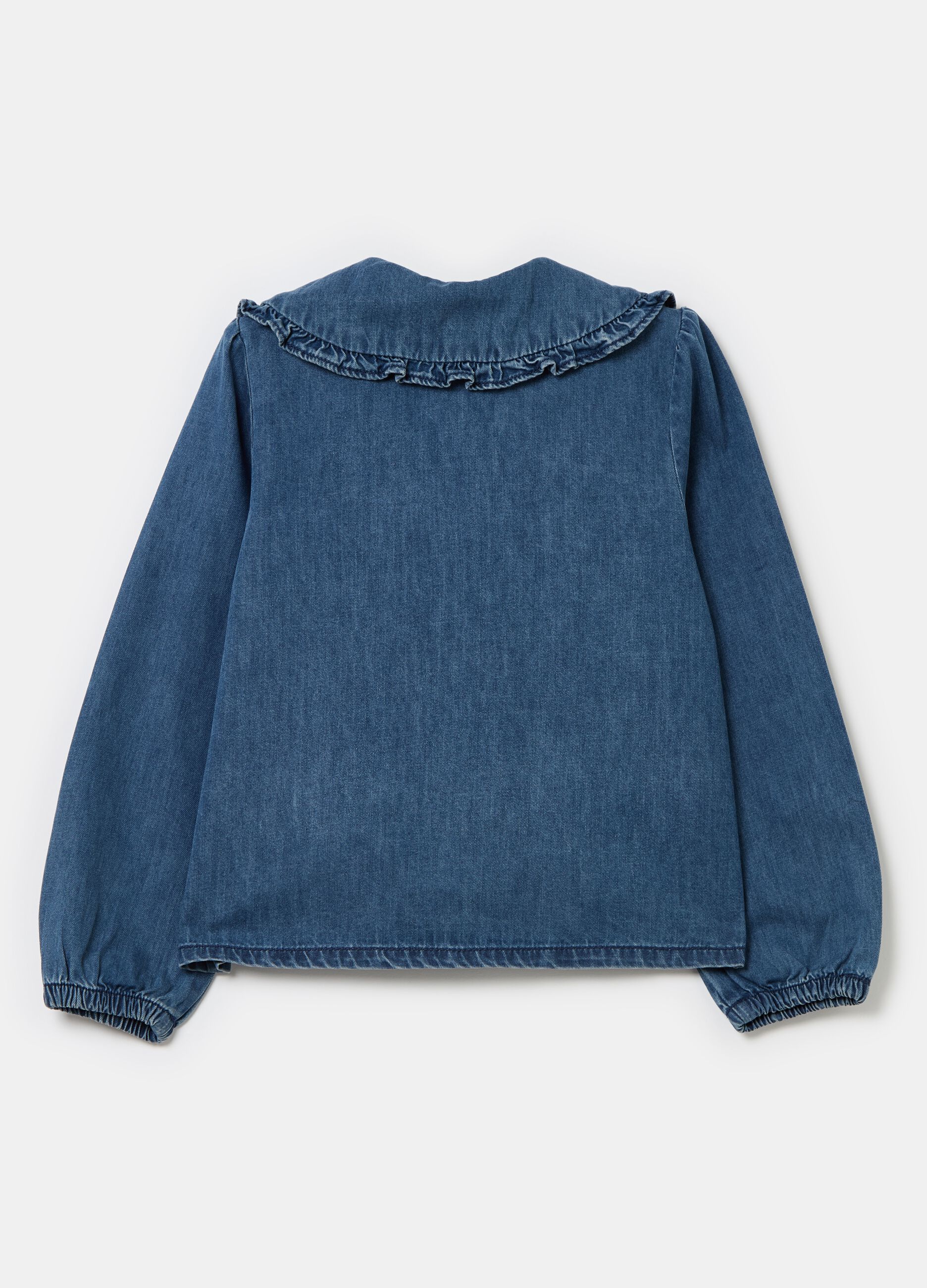 Denim blouse with bead buttons and collar