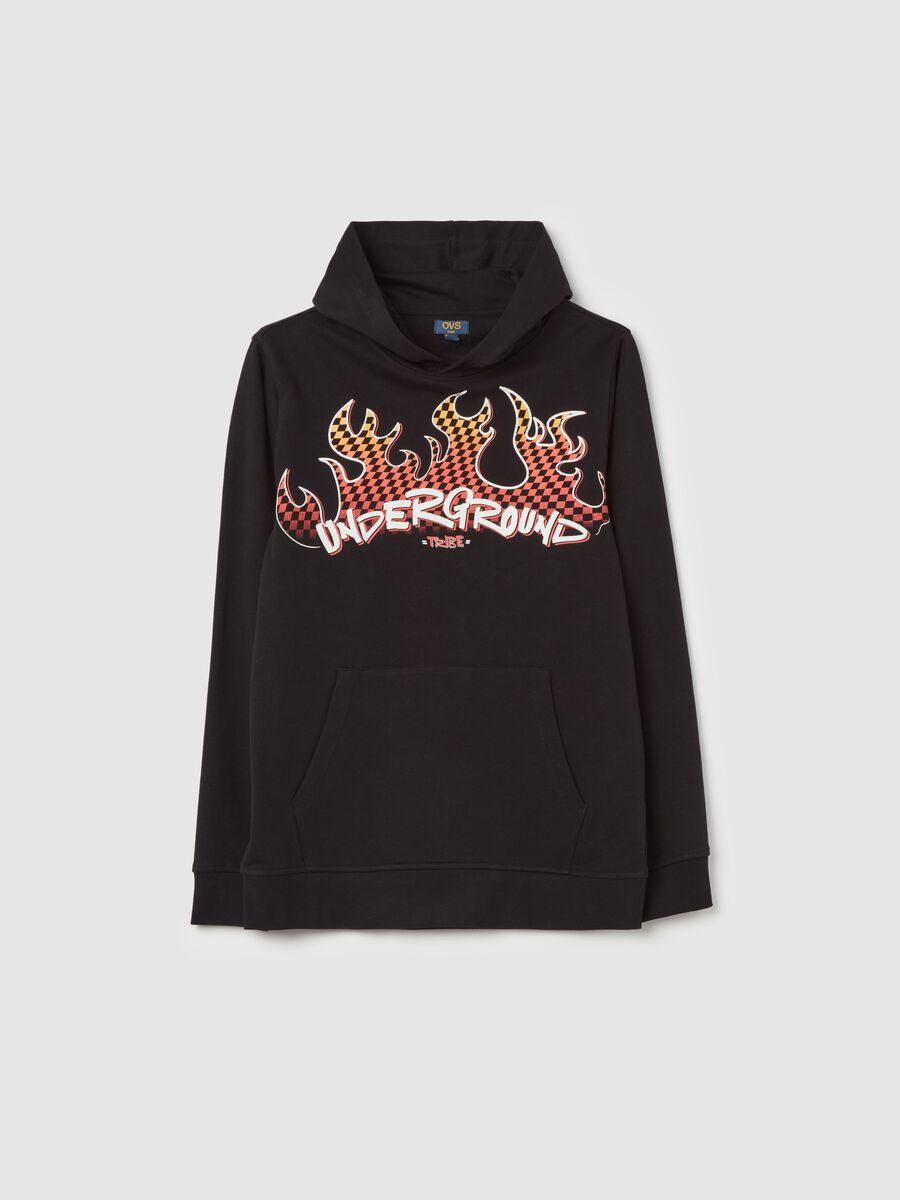 Sweatshirt with hood and "Underground TRIBE” print_0