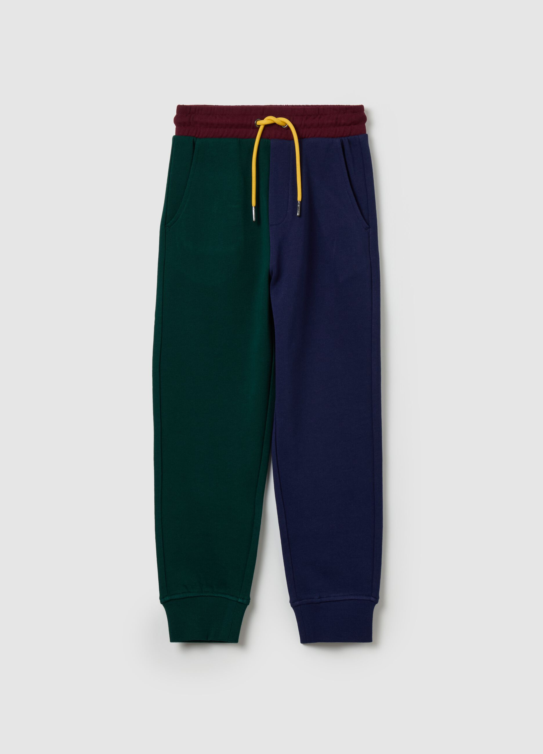 Colourblock fleece joggers with drawstring